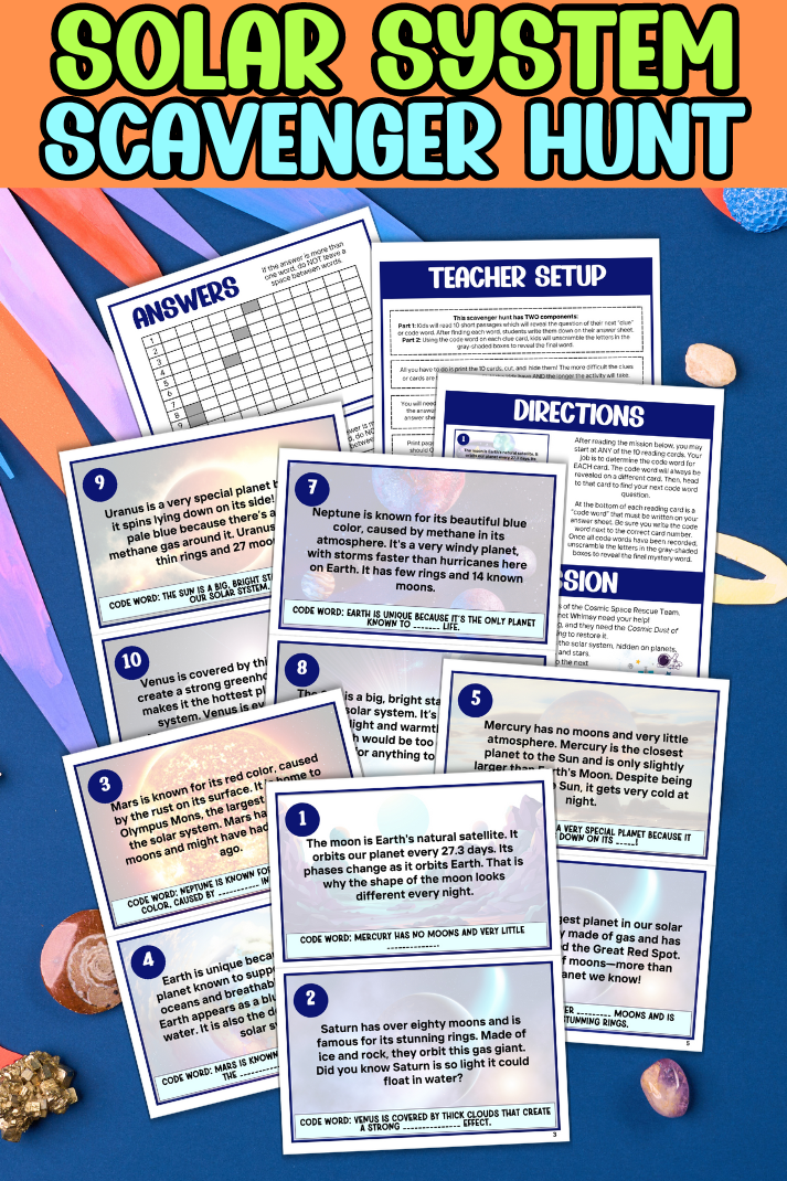 Embark on a captivating journey through the cosmos with our Solar System Scavenger Hunt, designed specifically for children aged 6 to 9!  This indoor educational activity is perfect for sparking interest in astronomy and STEM subjects, whether you're teaching in a classroom or guiding learning at home.