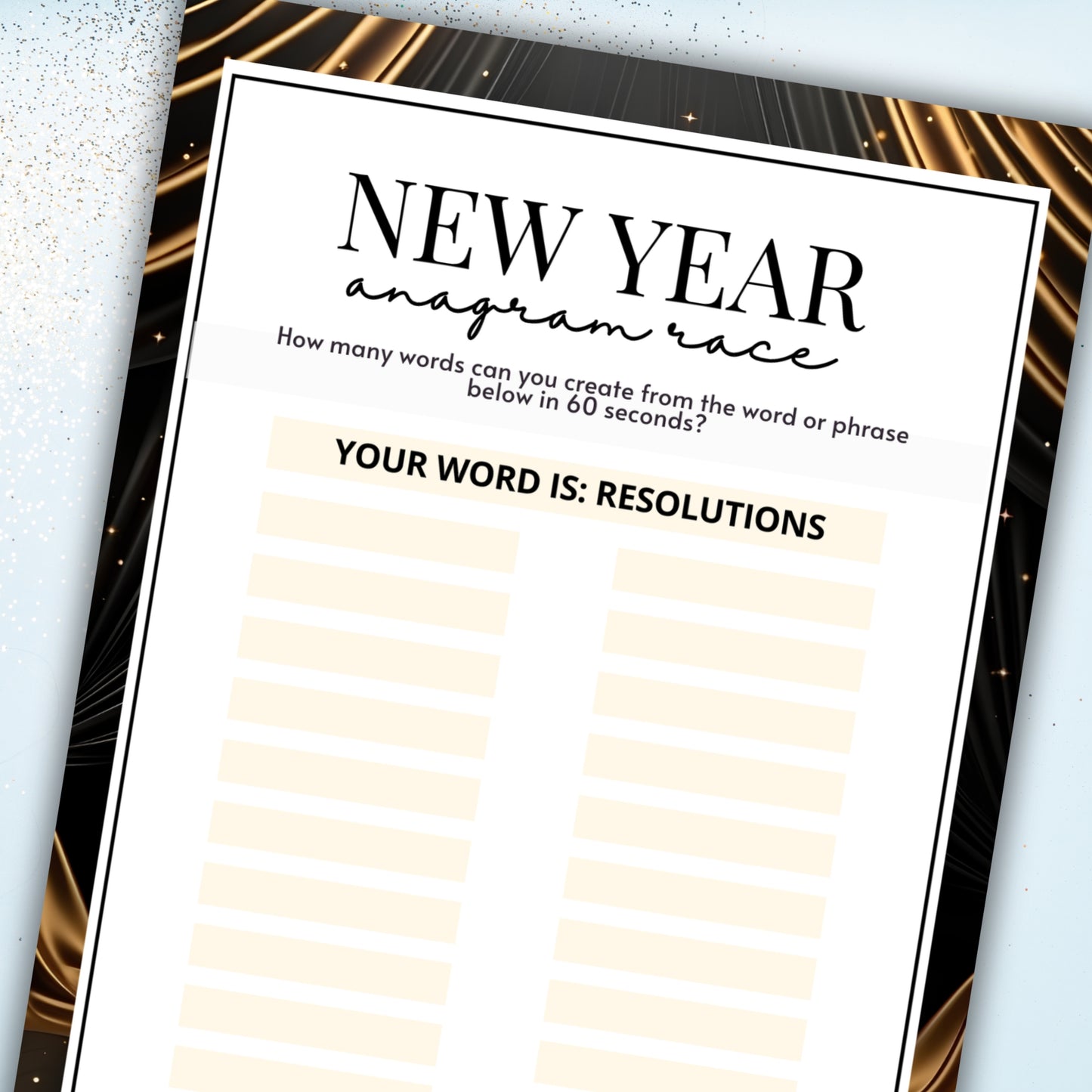 New Year's Eve Anagram Race Game