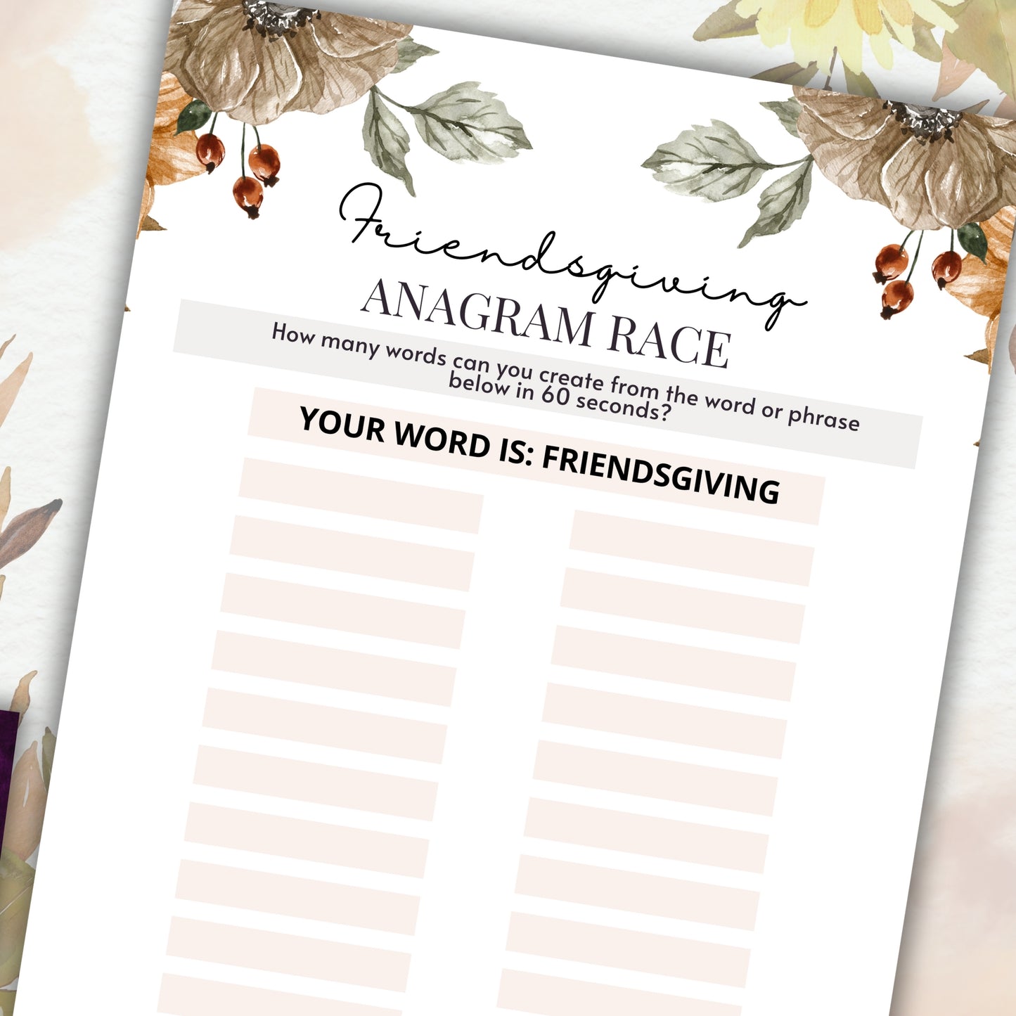 Friendsgiving Party Anagram Race