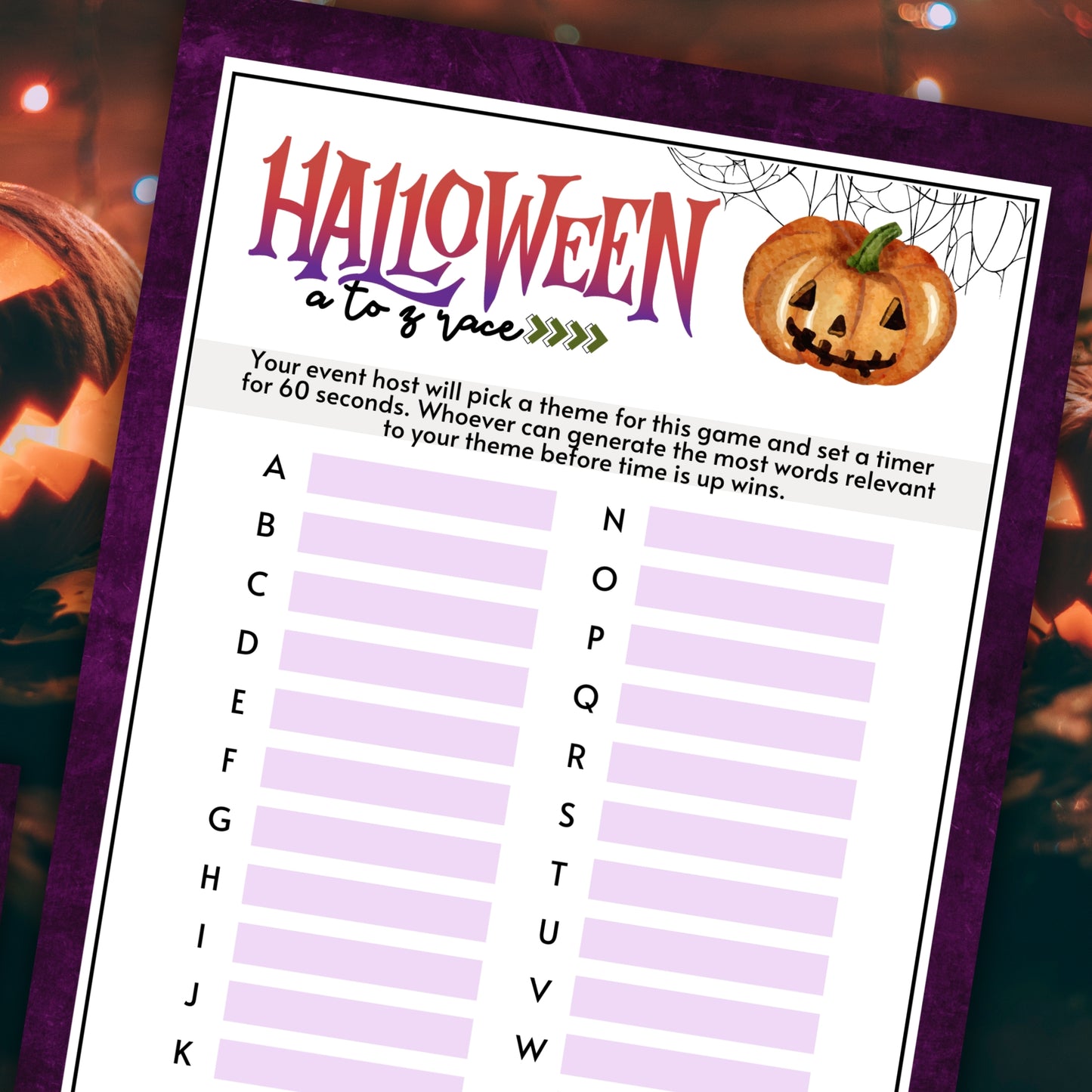 Are you seeking a fun and engaging activity to help celebrate Halloween?
If so, this fun "A to Z" word race from Party Prints Press is just what you need!