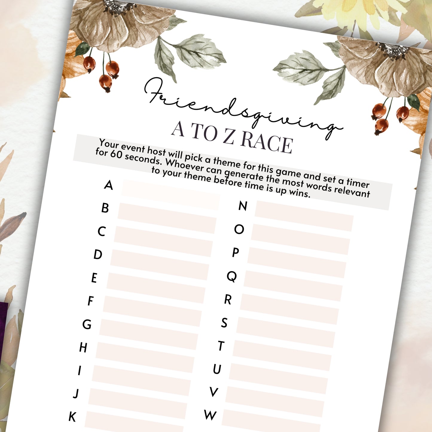 Friendsgiving A to Z Word Race