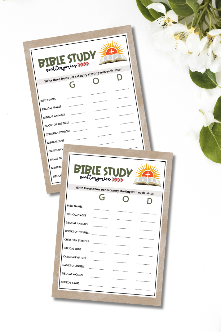 Test your knowledge with your church group, women's ministry, bible study, or tea luncheon with this fun and engaging scattered category game!   Guests are given several sets of categories where they must list three items in each category, starting with each of three letters.