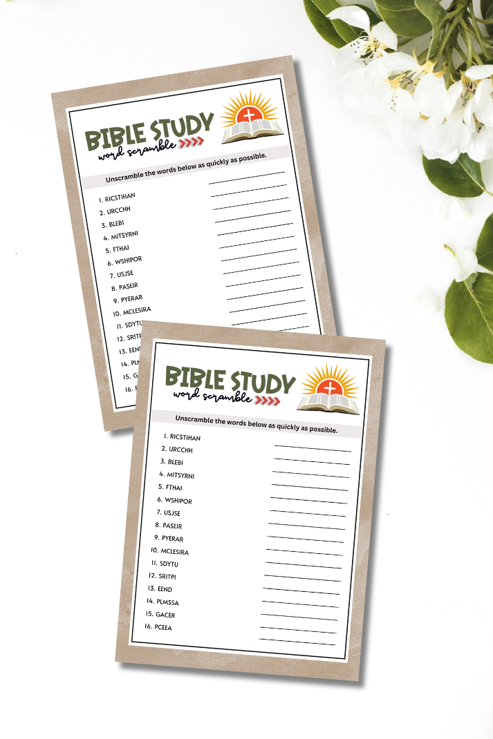 Looking for a cute and fun game to play at your next Bible Study meeting? This Bible word scramble game from Party Prints Press is just what you need! Each player receives a game card with a list of scrambled words. Their job is to unscramble the letters as quickly as possible!