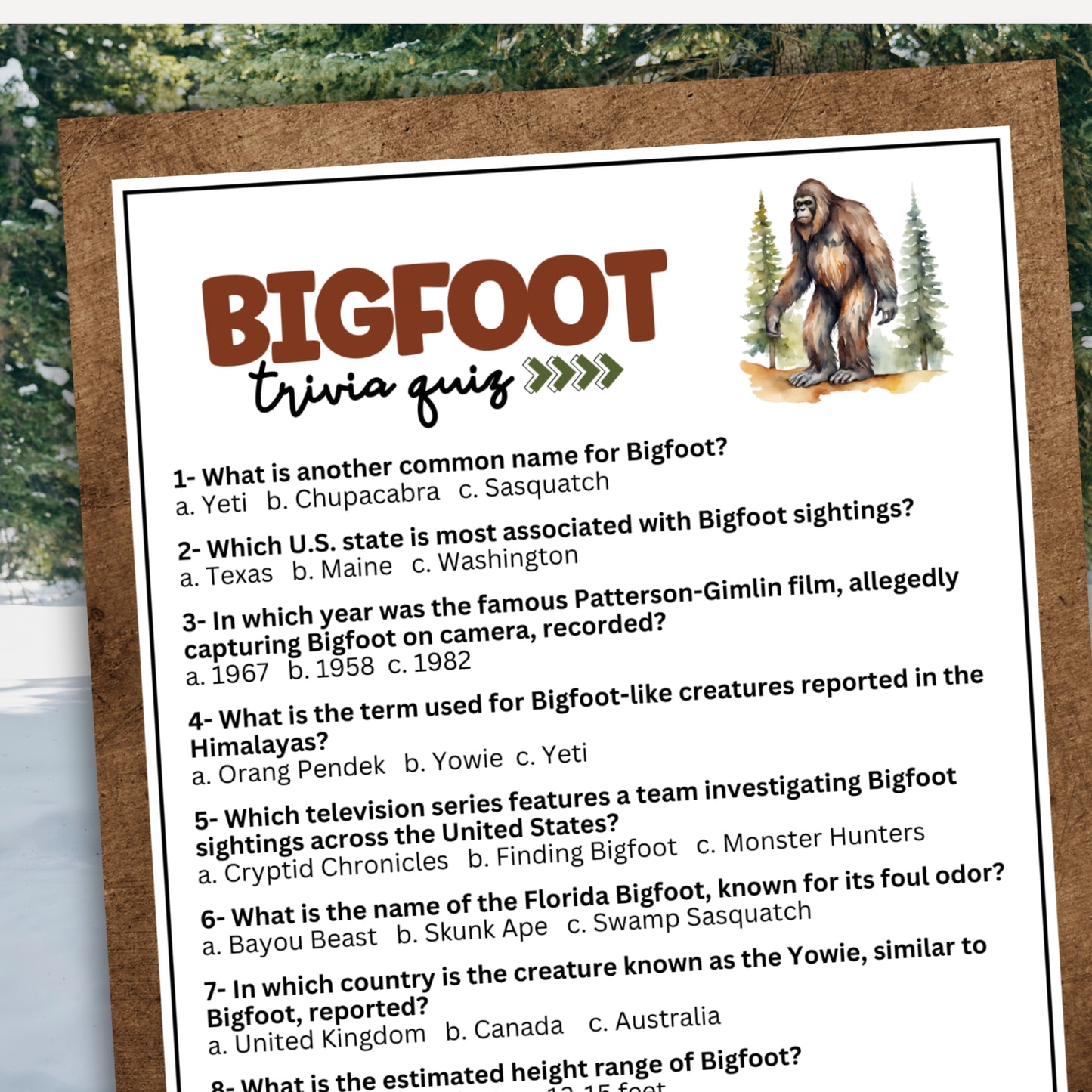 Bigfoot Trivia Game