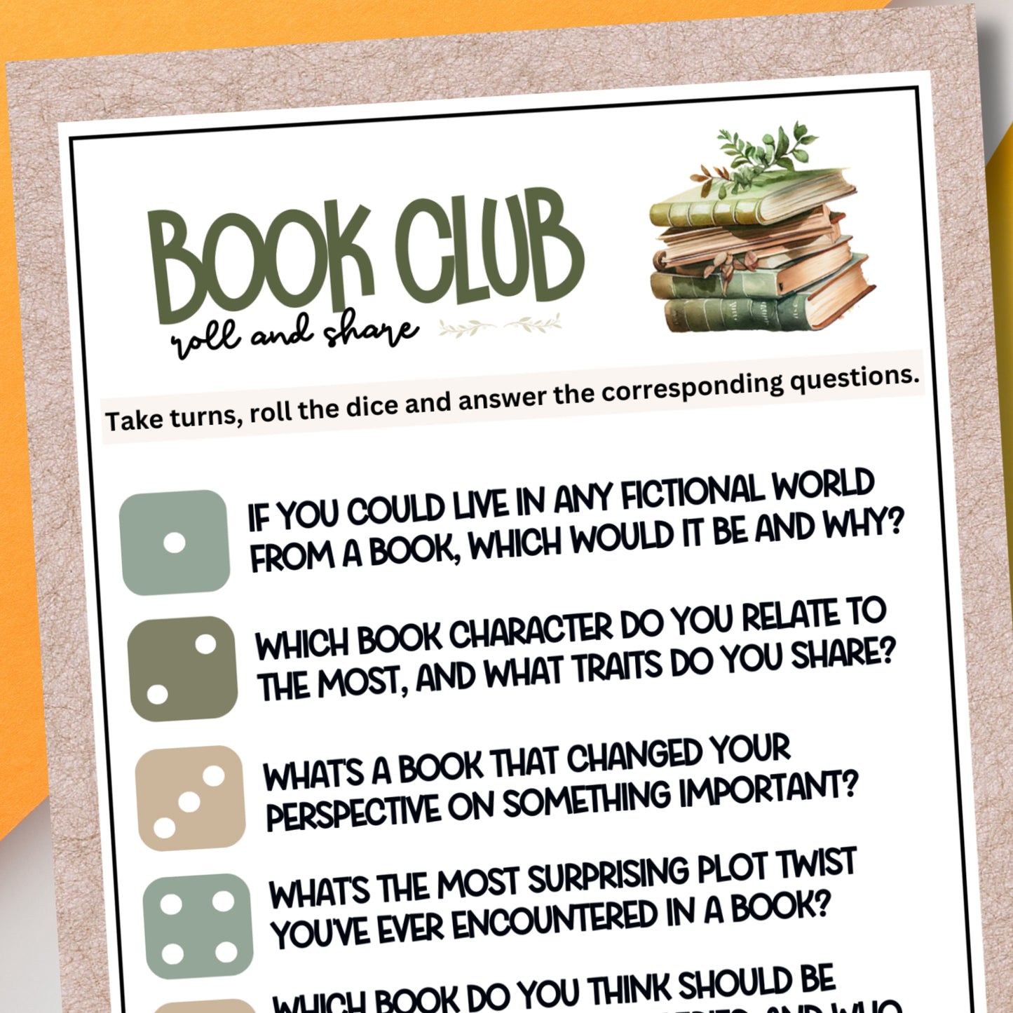 Book Club Roll & Share Dice Game