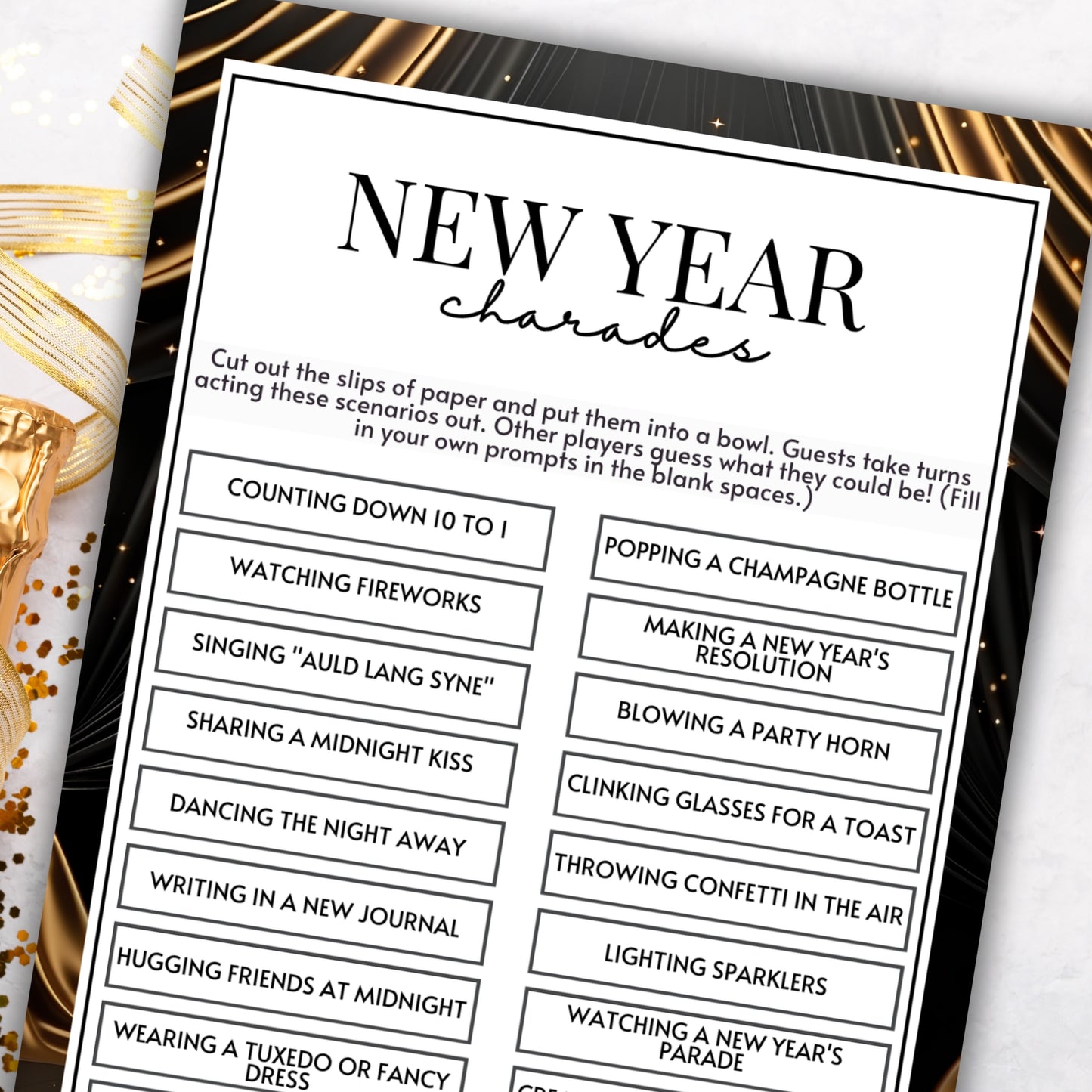 New Year's Eve Charades Pictionary
