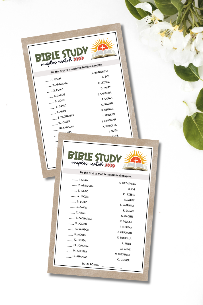 Looking for a fun game to play at your next Bible Study session, church fellowship meeting, ladies' luncheon, women's ministry retreat, or other faith-filled celebration? This "Famous Couples In The Bible" trivia game from Party Prints Press is just what you need!