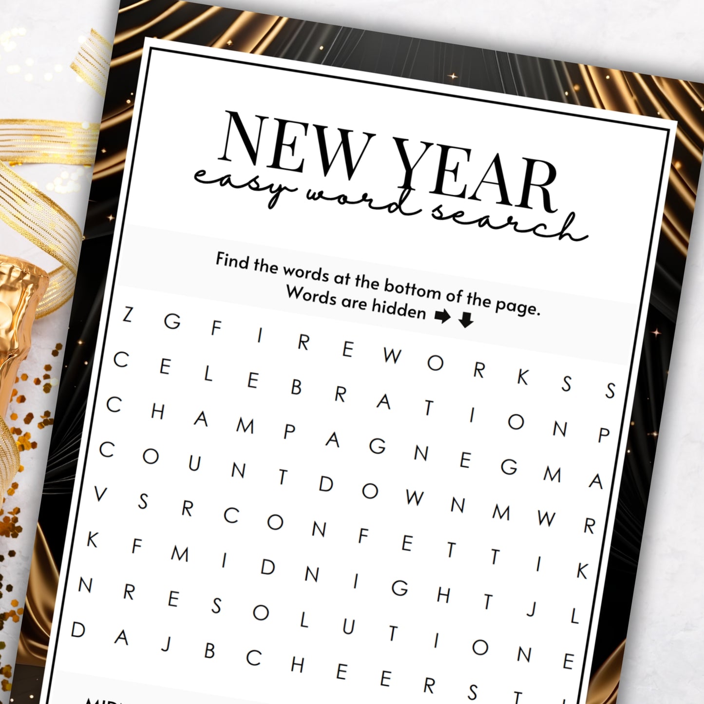 New Year's Eve Party Easy Word Search