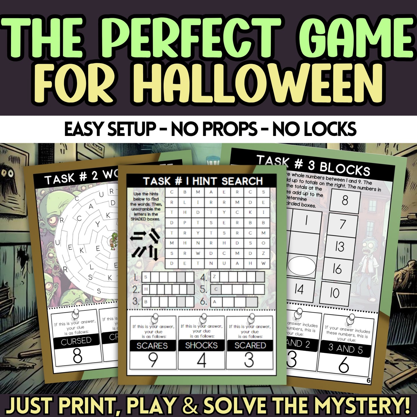 Zombie Escape Room For Tweens Age 10-14 - This printable zombie virus escape room is perfect for Halloween or your kid's Zombie-Themed birthday party! No materials needed means it's a no-fuss, stress-free experience for you! Print, play, enjoy.