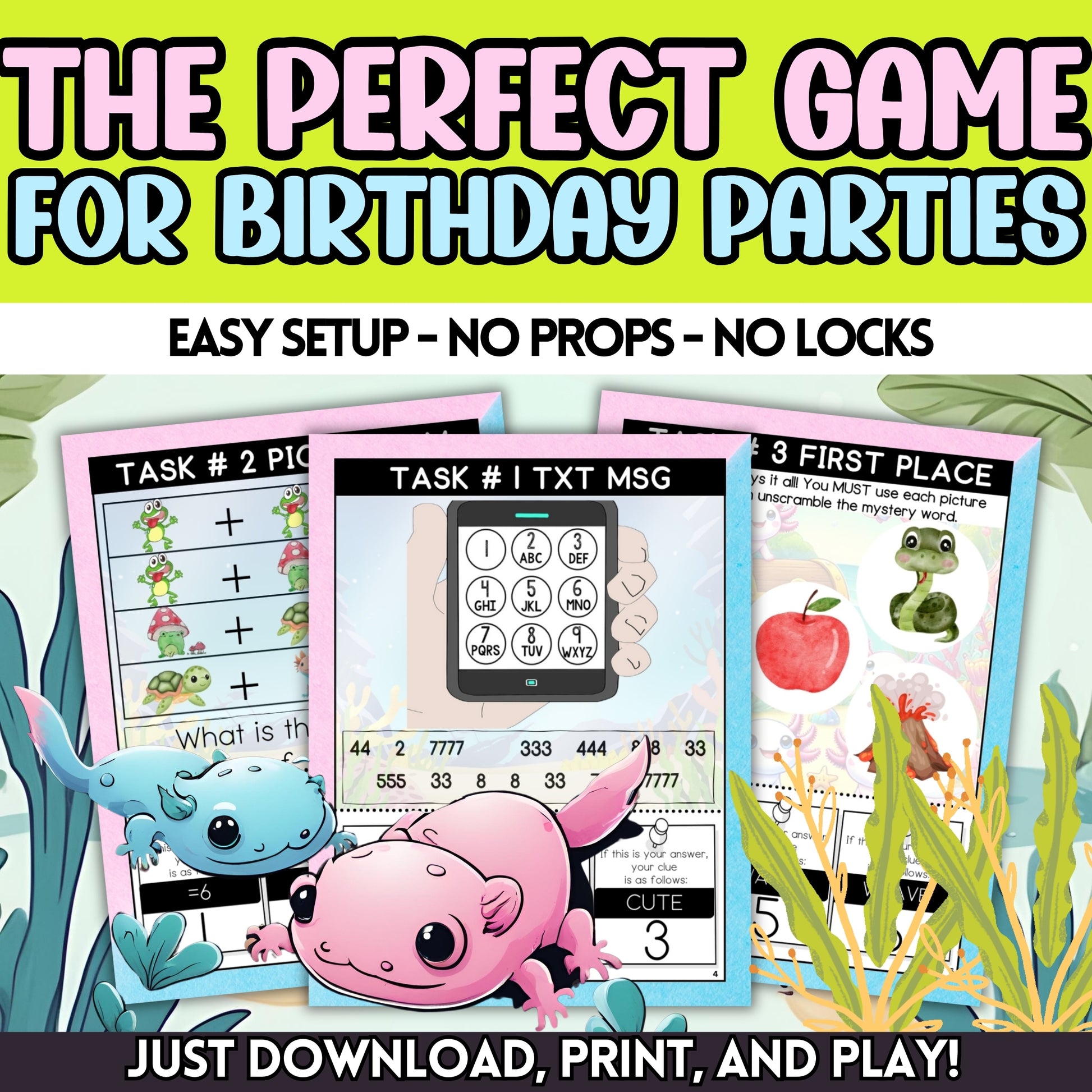 Baby Axolotl Escape Room Kit For Birthday Parties And Other Special Events
