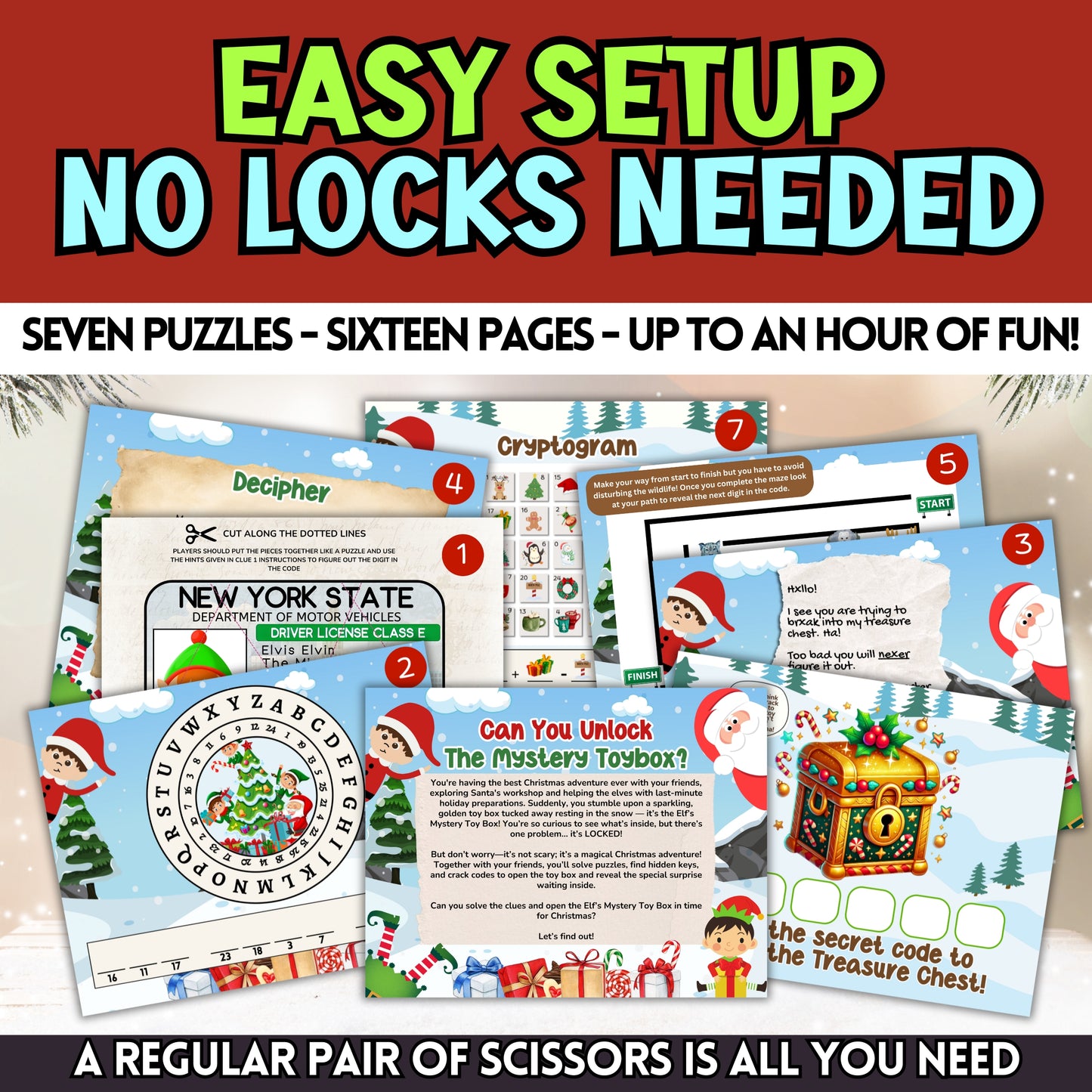 Christmas Escape Room For Kids Age 5-9 (7 Puzzles)