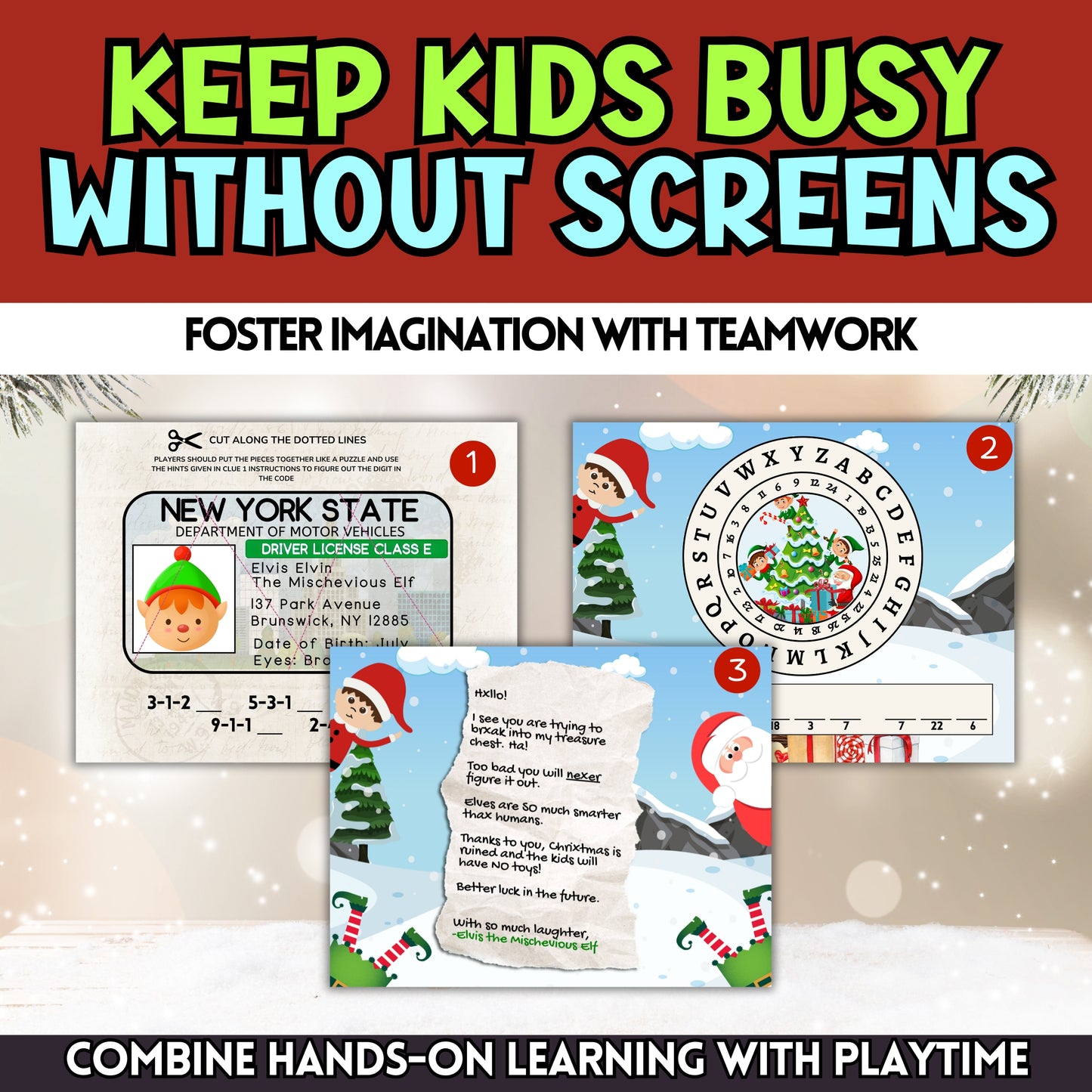 Christmas Escape Room For Kids Age 5-9 (7 Puzzles)