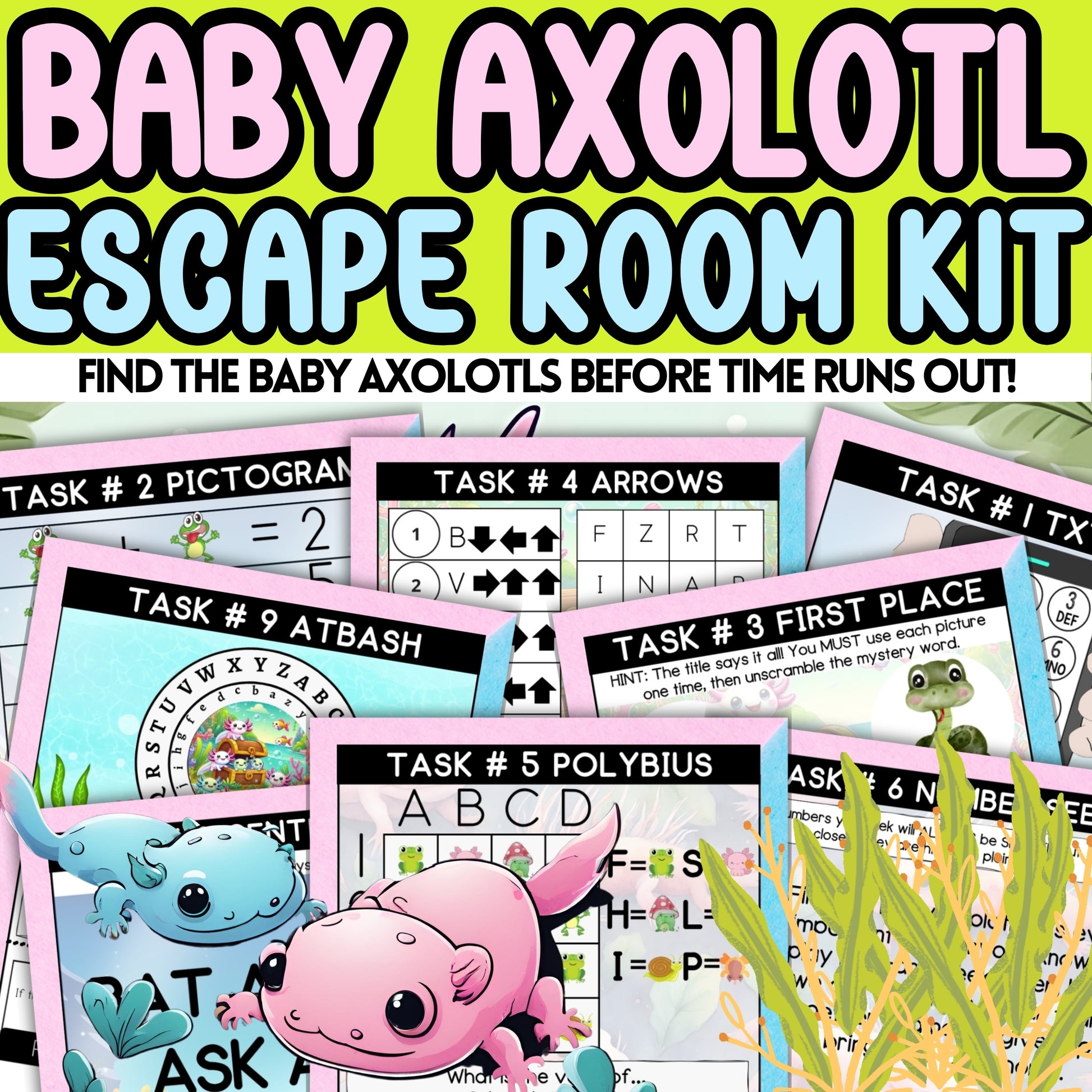 Baby Axolotl Escape Room Kit For Birthday Parties And Other Special Events