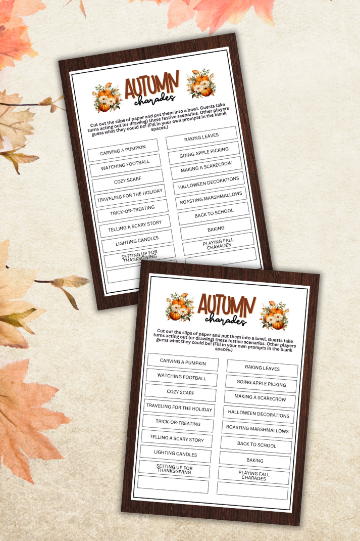 Fall Charades Printable Party Game For Autumn - Great For Family Game Night, Thanksgiving, Friendsgiving & Classroom Resources For Teachers