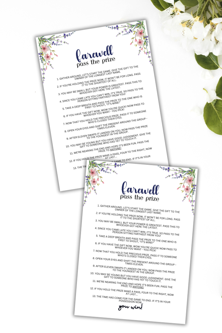 Are you sending a family member, friend, or other loved one off with sweet goodbyes and seeking a simple, cute, and fun activity for everybody to enjoy? Whether you've got kids, teens, adults, and even seniors in your gathering or group, this fun Pass The Prize game from Party Prints Press is just what you need! This game is a simple poem that you can read aloud to participants or print out a copy for each to read along! 