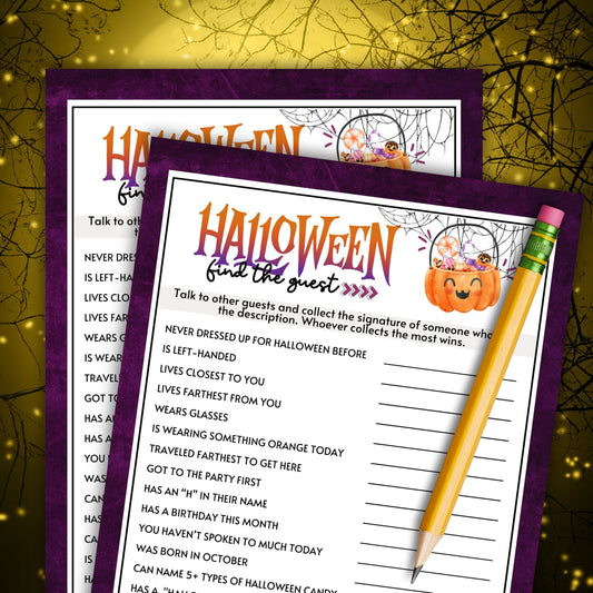 Looking for a fun and easy icebreaker game to play at your Halloween Party? This "Find The Guest" printable game from Party Prints Press is just what you need! 