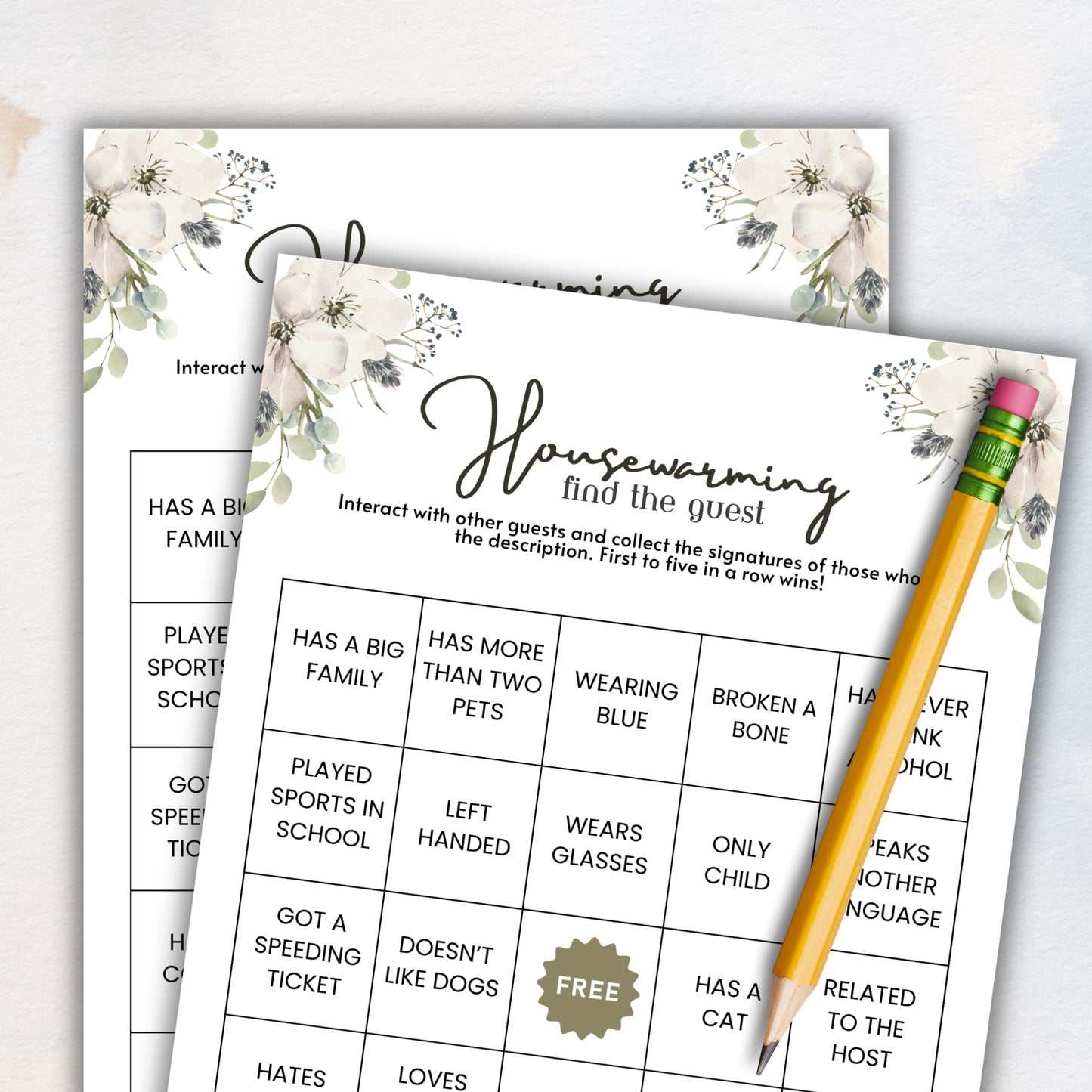 Housewarming Find The Guest BINGO