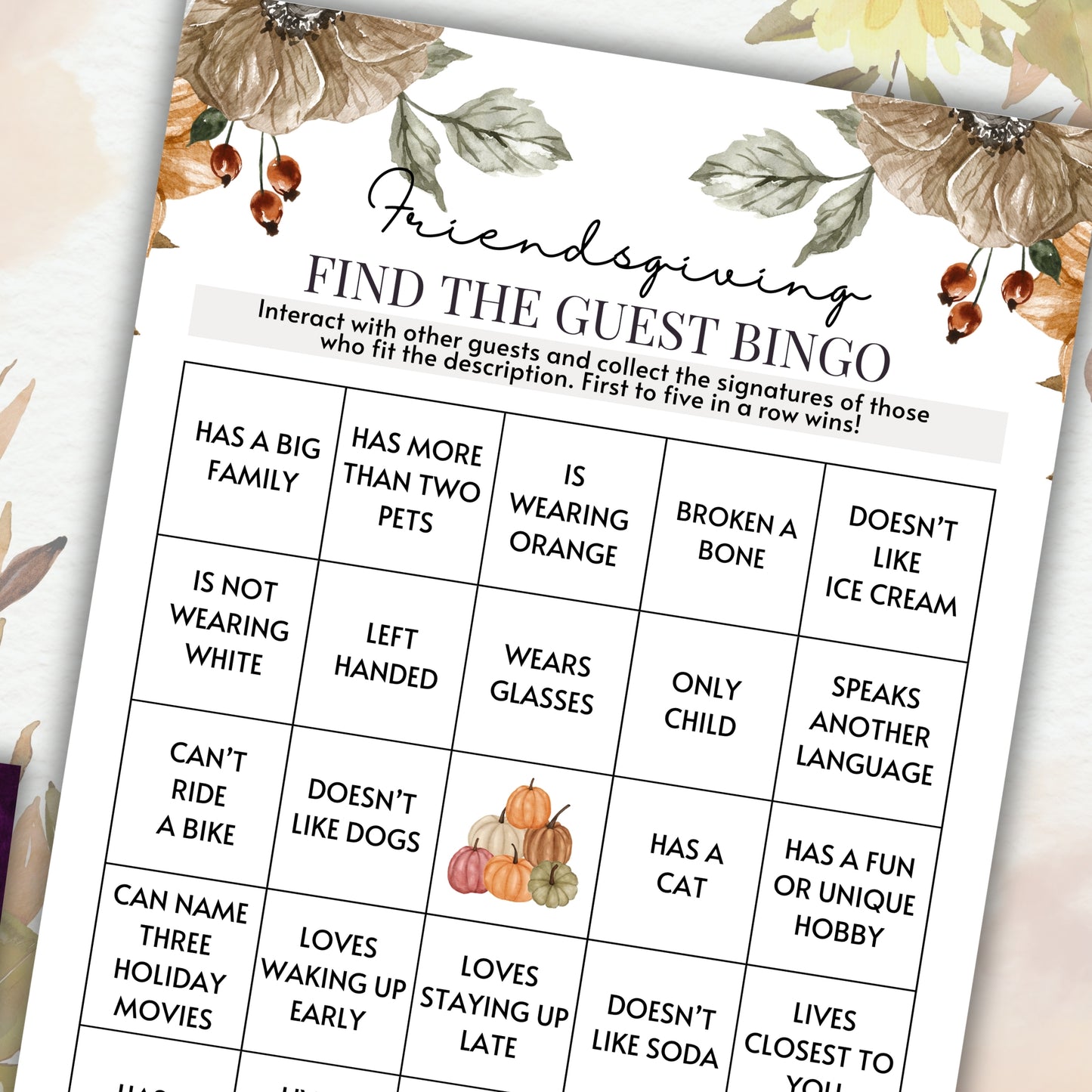 Friendsgiving Find The Guest BINGO