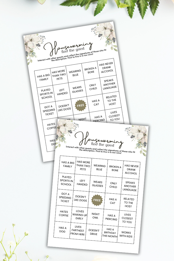 Housewarming Find The Guest BINGO