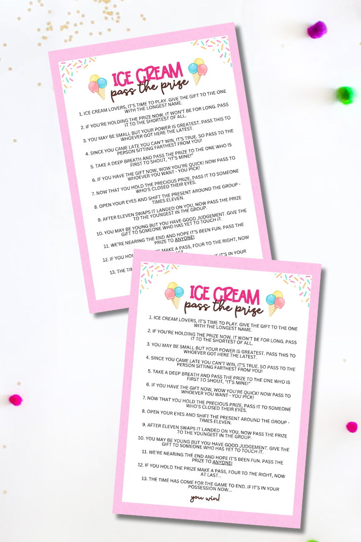 ice cream party pass the prize