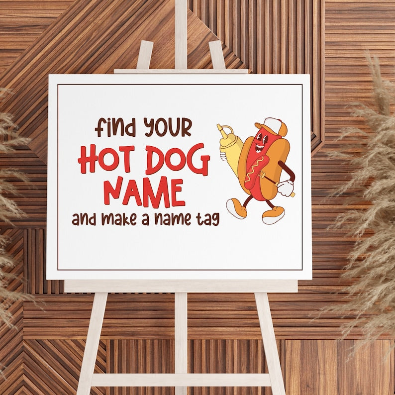 whats your hotdog name game bundle party sign