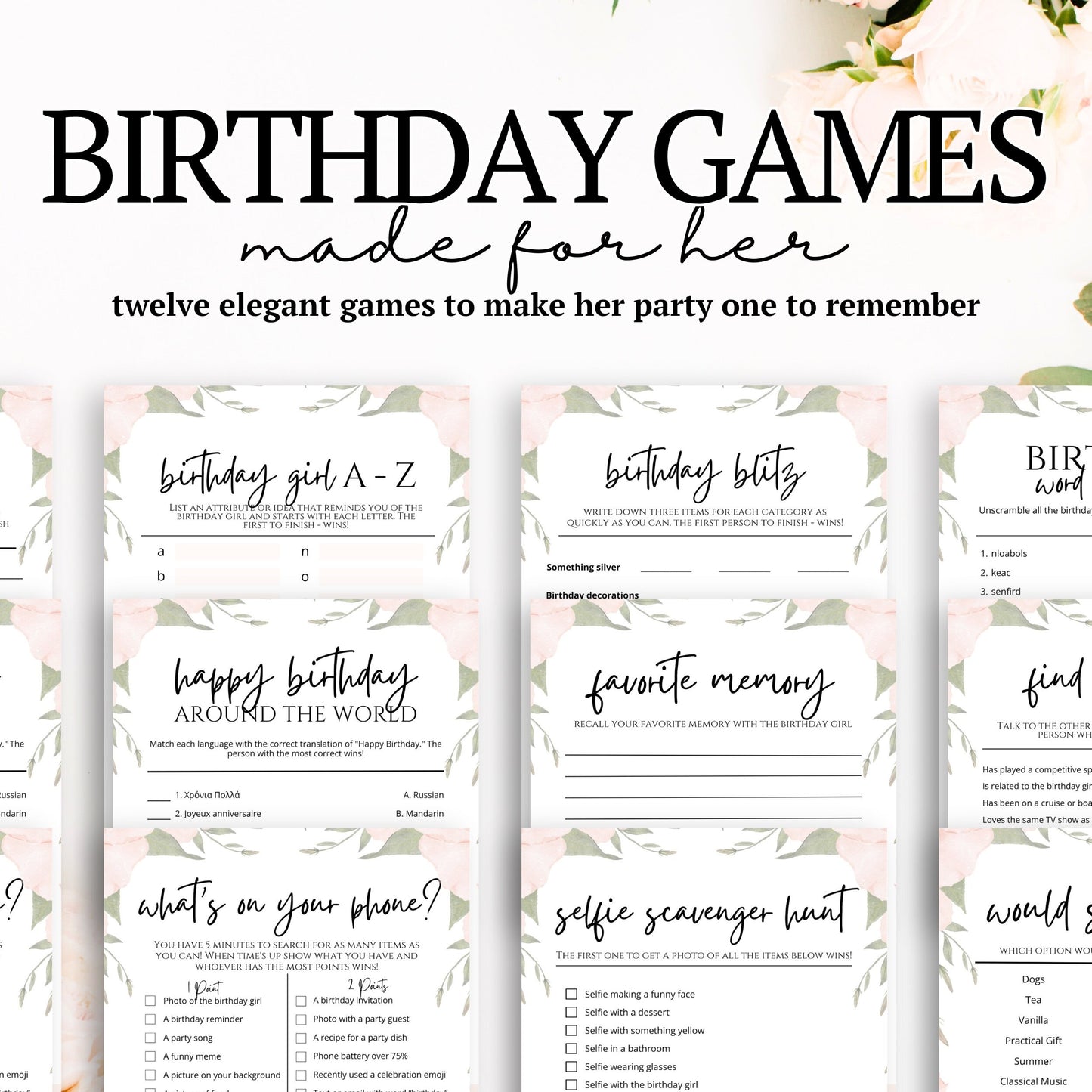 birthday games for her minimalist floral elegant beautiful classy