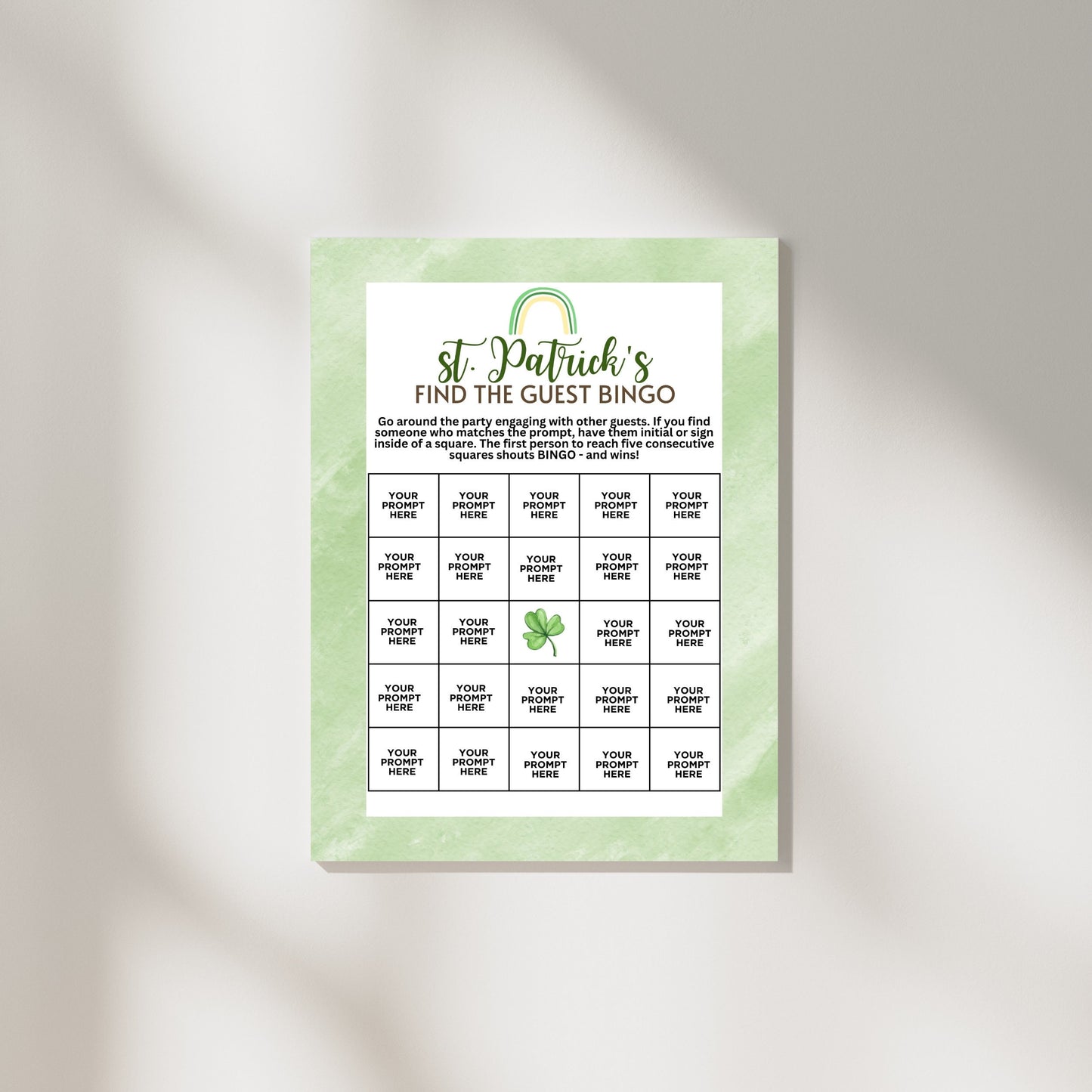 Editable St. Patrick's Day Find The Guest BINGO
