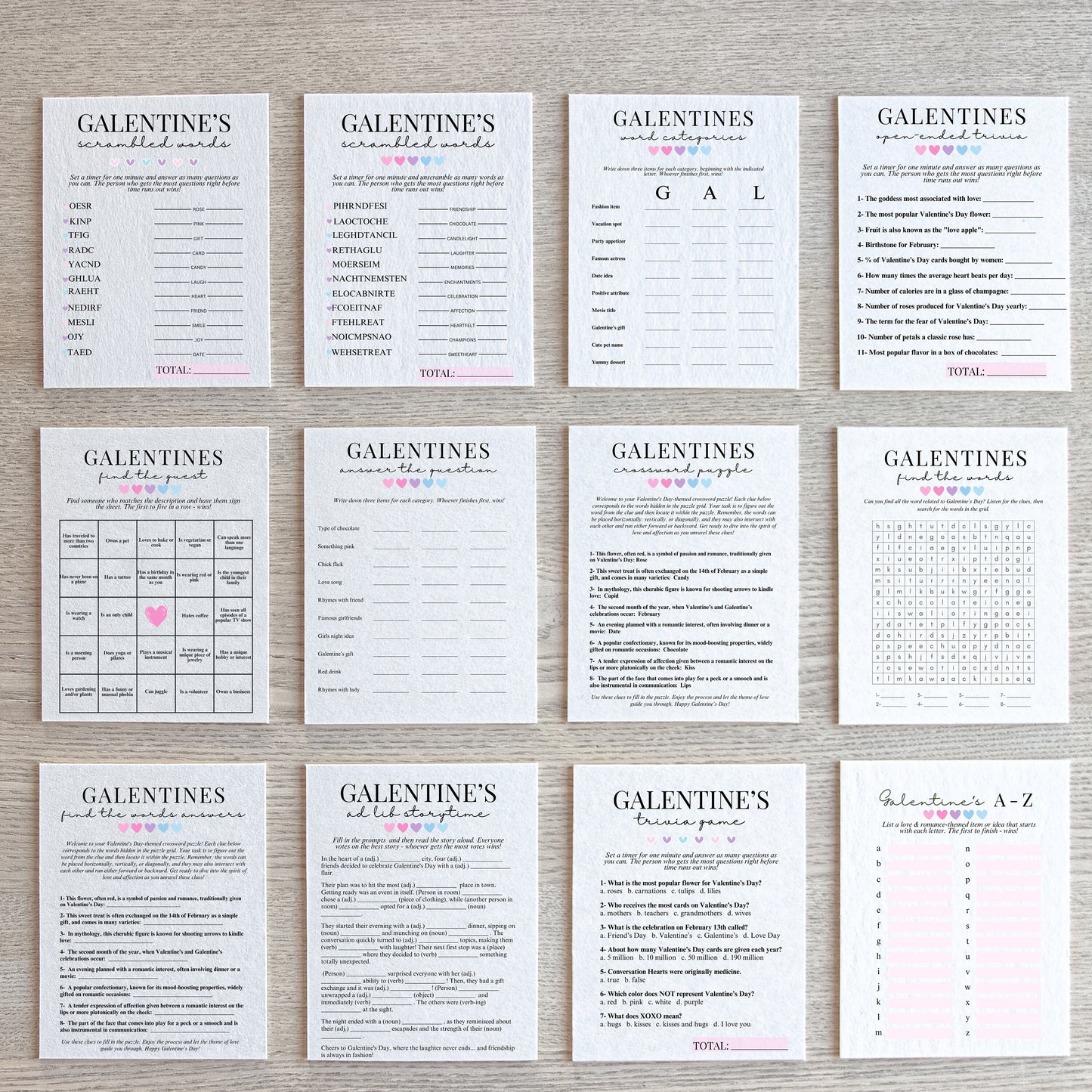girls night galentines printable games