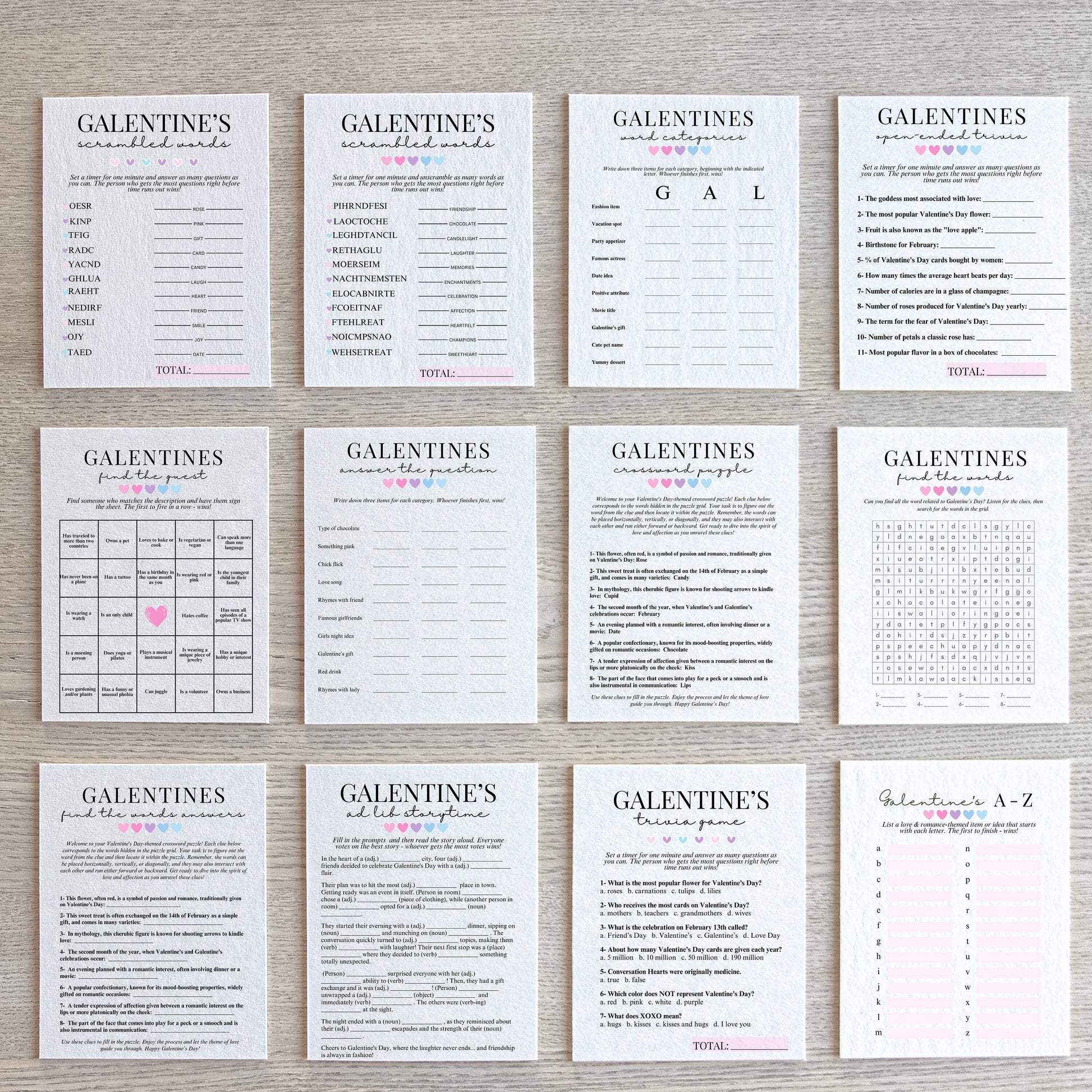 girls night galentines printable games