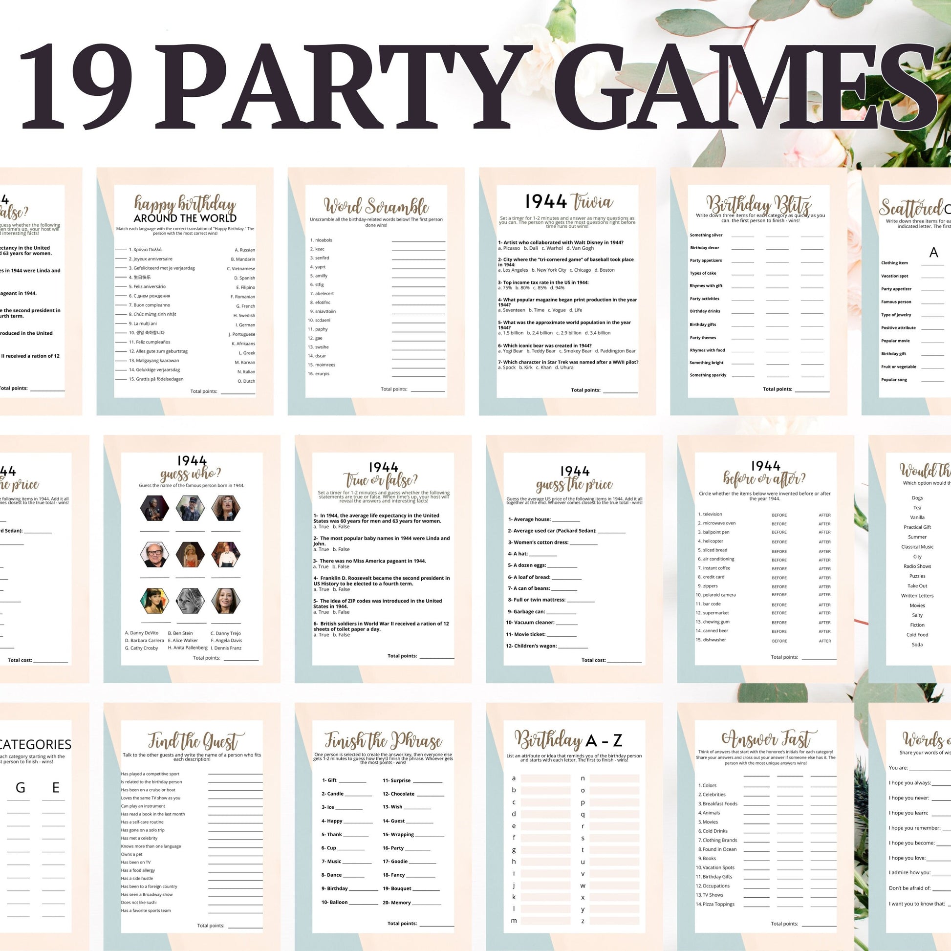born in 1944 printable party games bundle