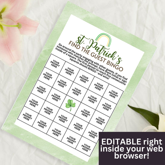 Editable St. Patrick's Day Find The Guest BINGO