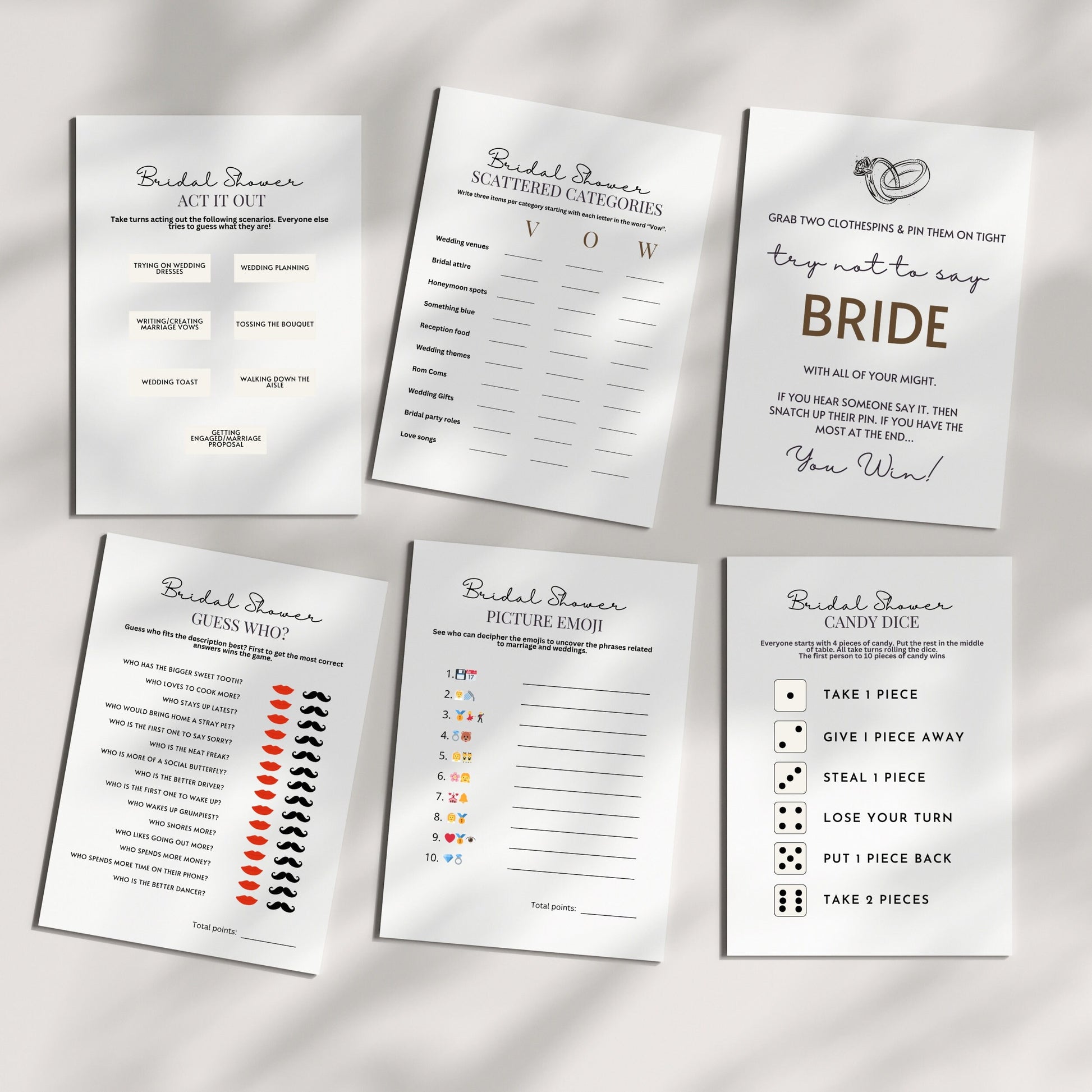 minimalist bridal shower bundle of games