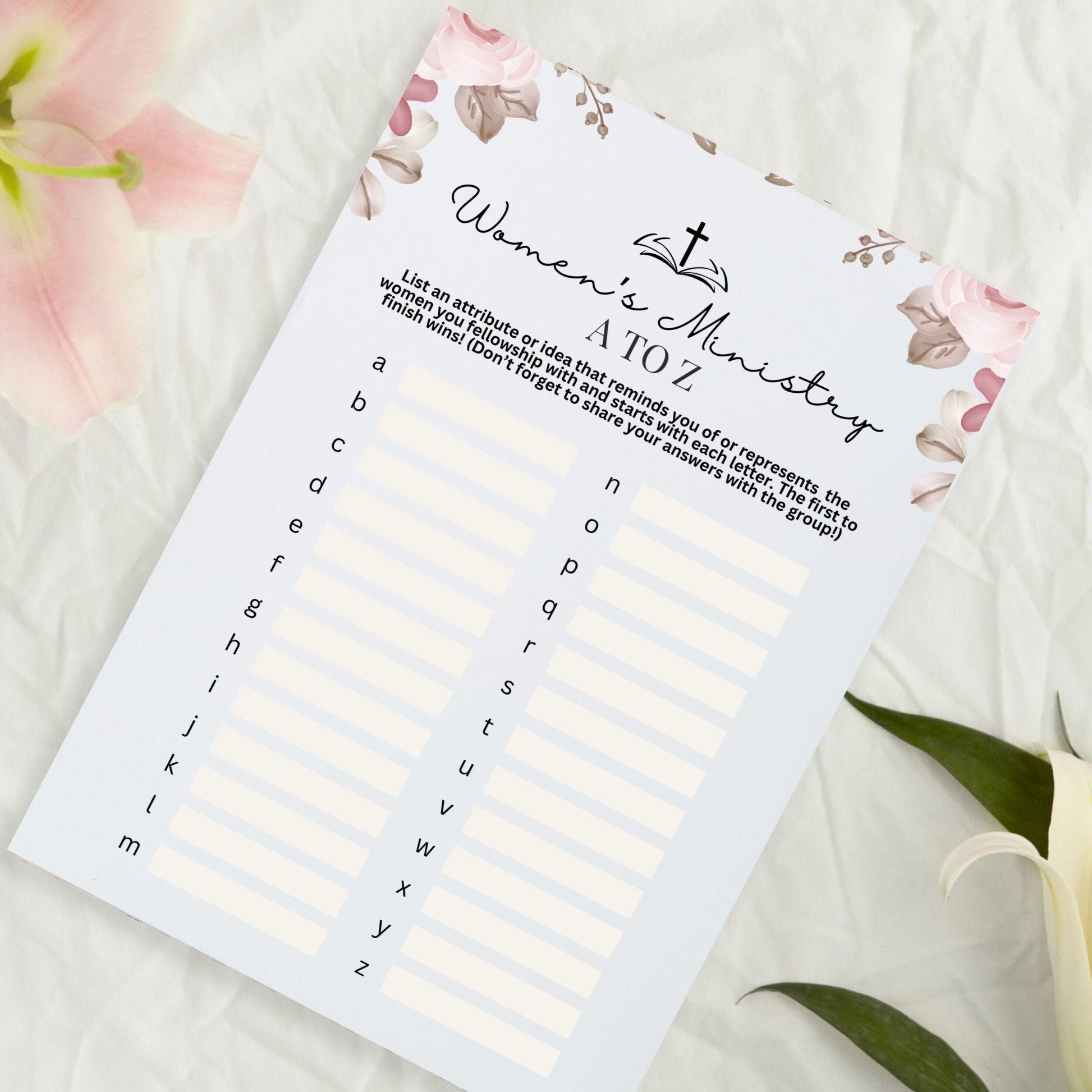 church ladies women's ministry elegant minimalist pink floral printable game