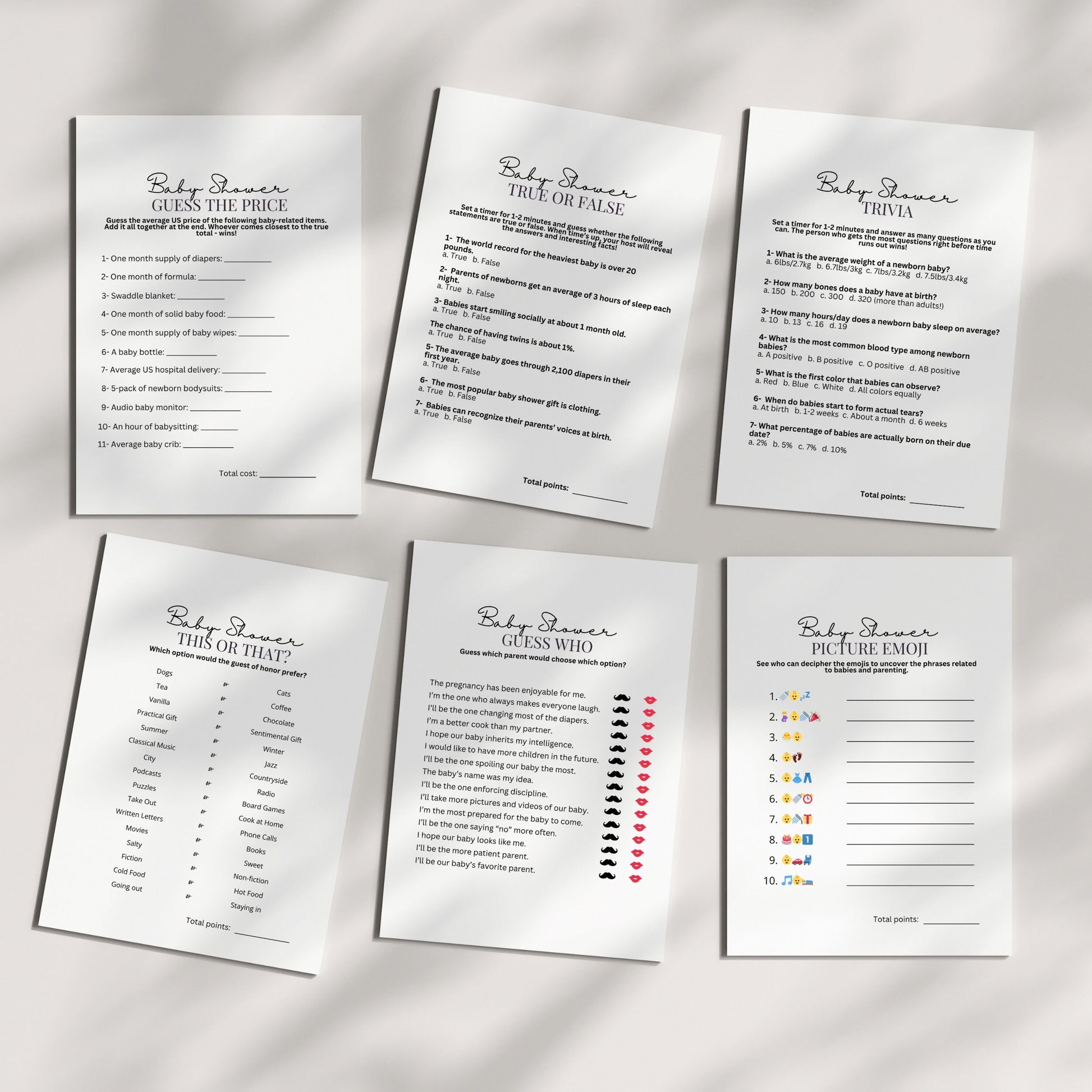 minimalist baby shower bundle of games