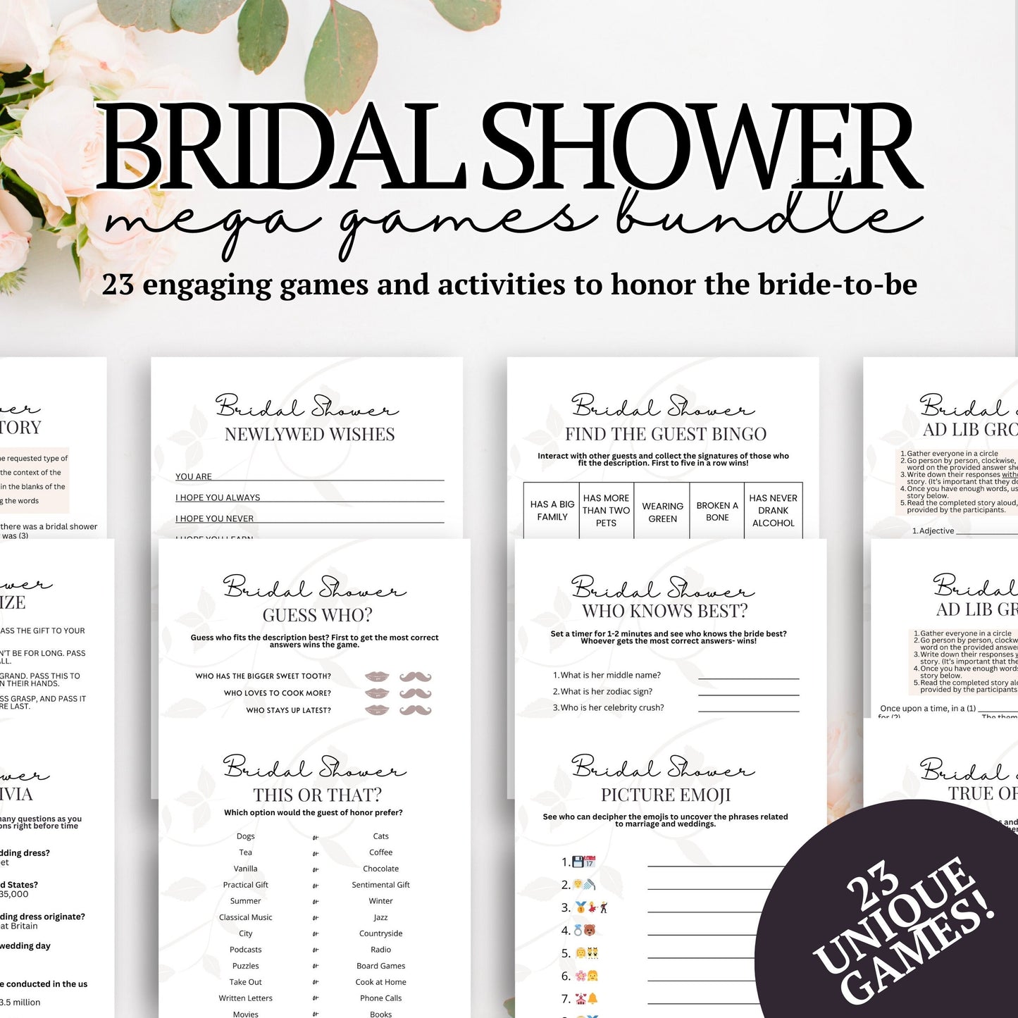 minimalist bridal shower bundle of games