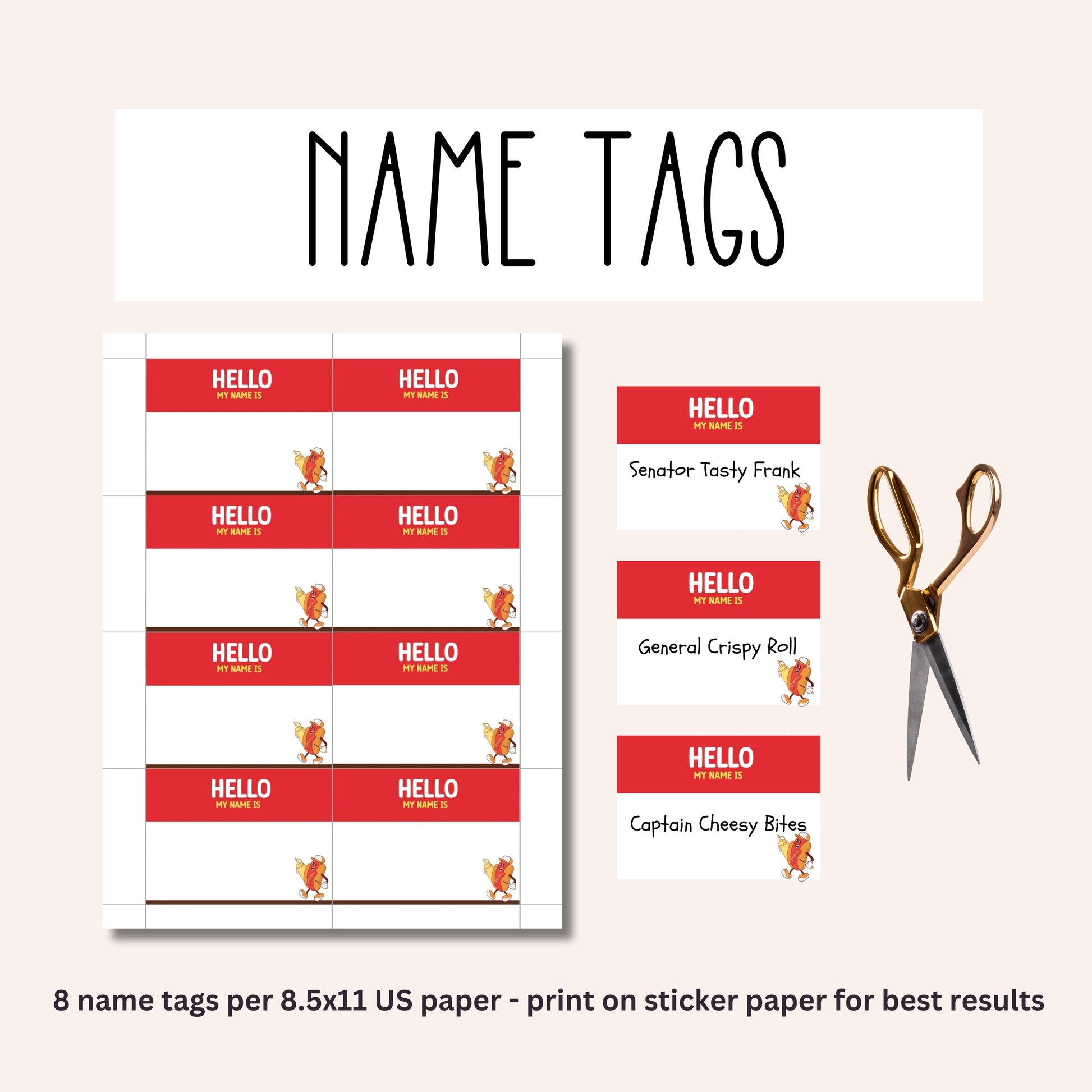 whats your hotdog name game NAME TAGS