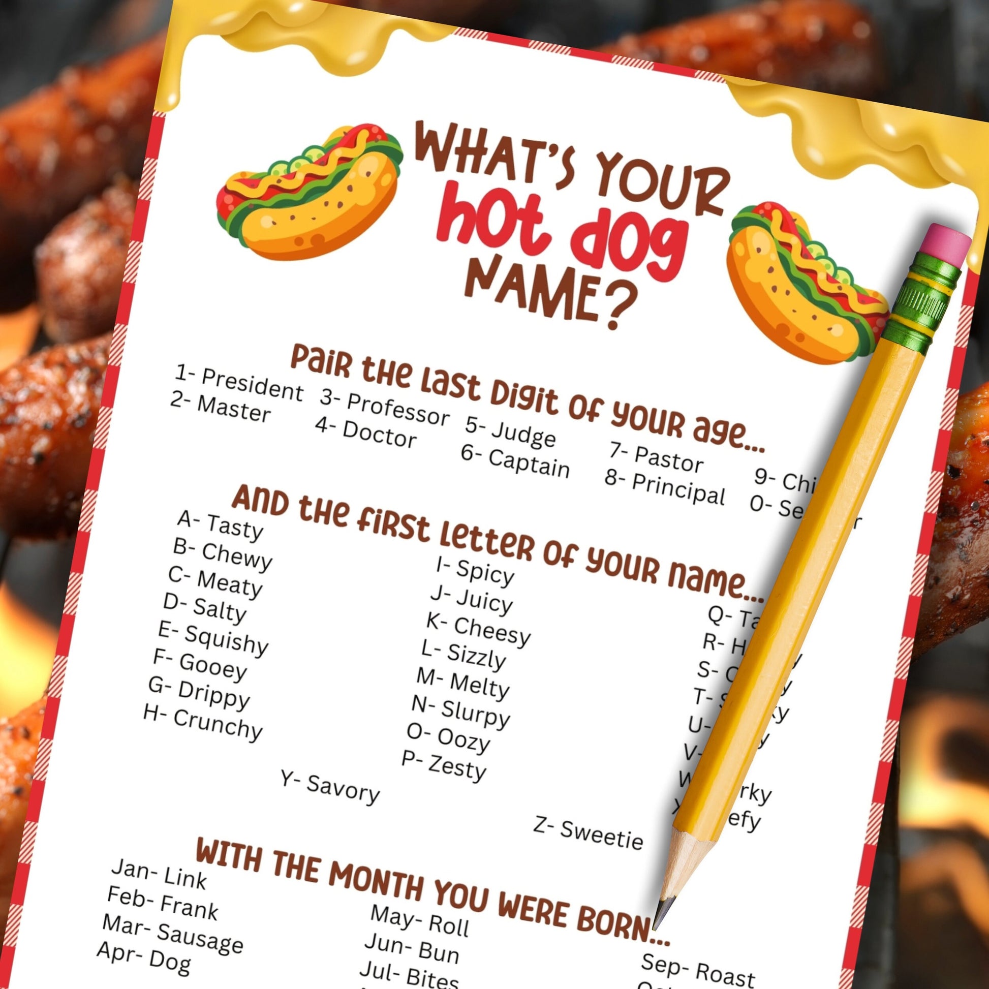 whats your hotdog name game bundle printable