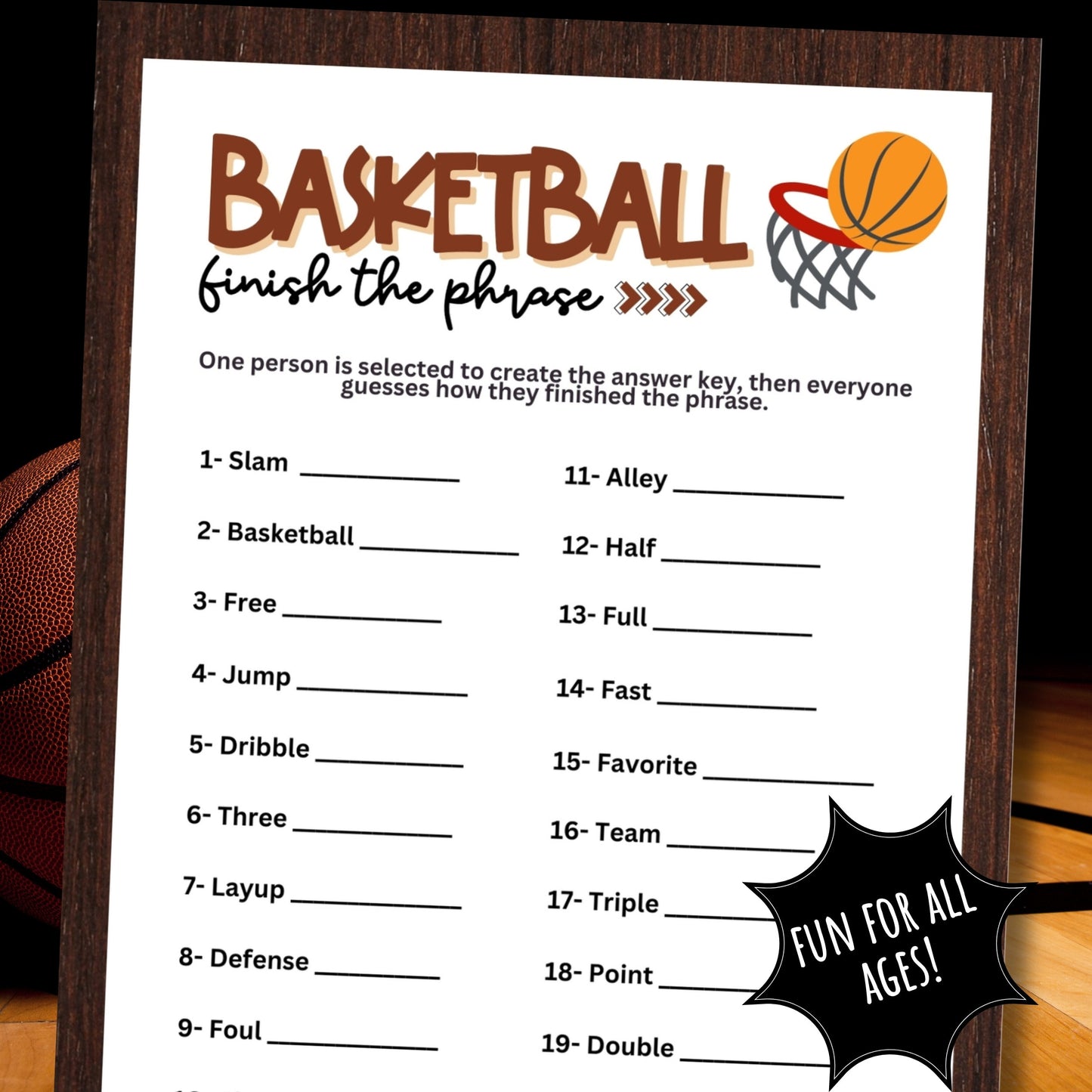 Looking for fun and engaging activities to add to your upcoming basketball-themed party, special occasion, or event? If so, this fun "Finish the Phrase" game from Party Prints Press is just what you need!