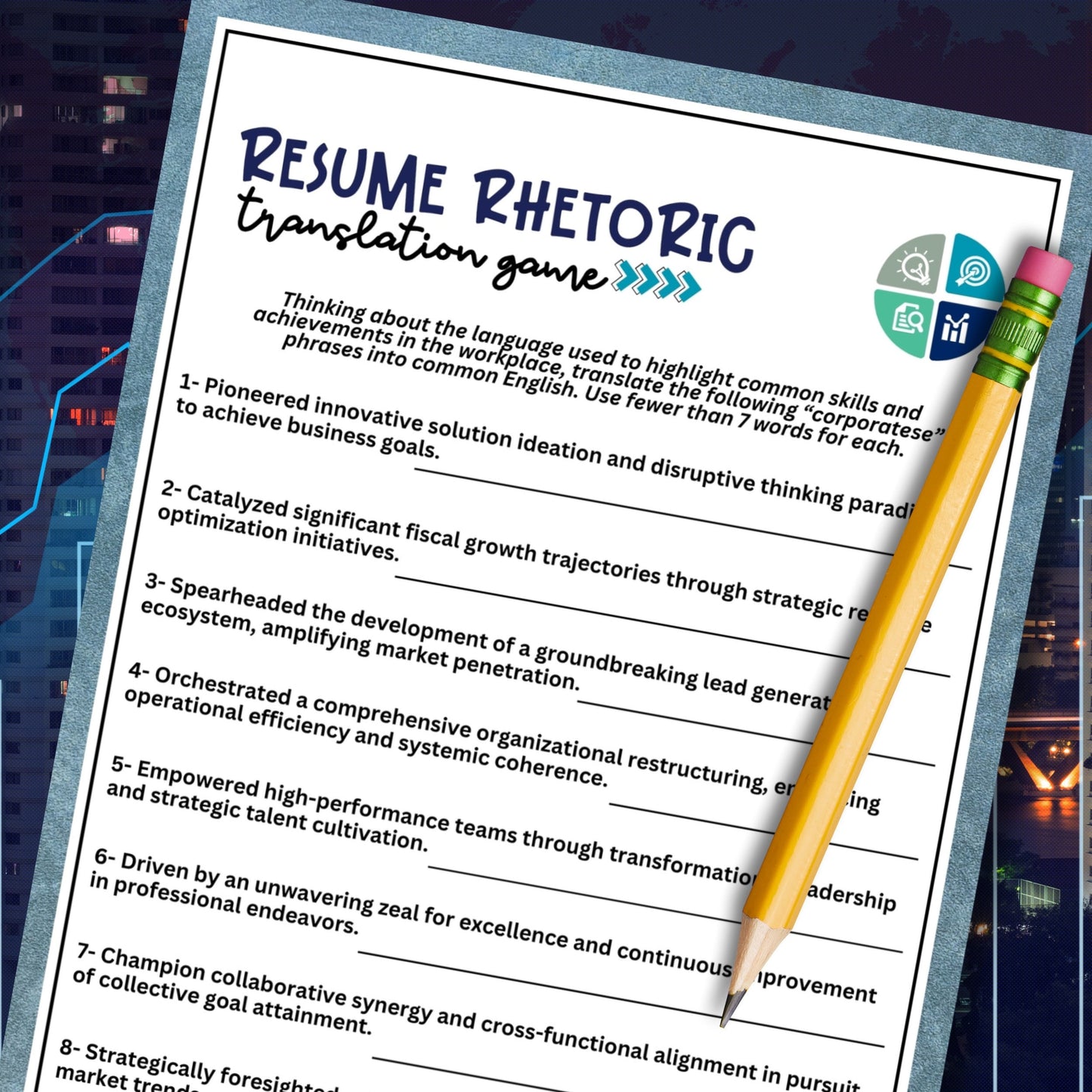 resume jargon corporate work party icebreaker
