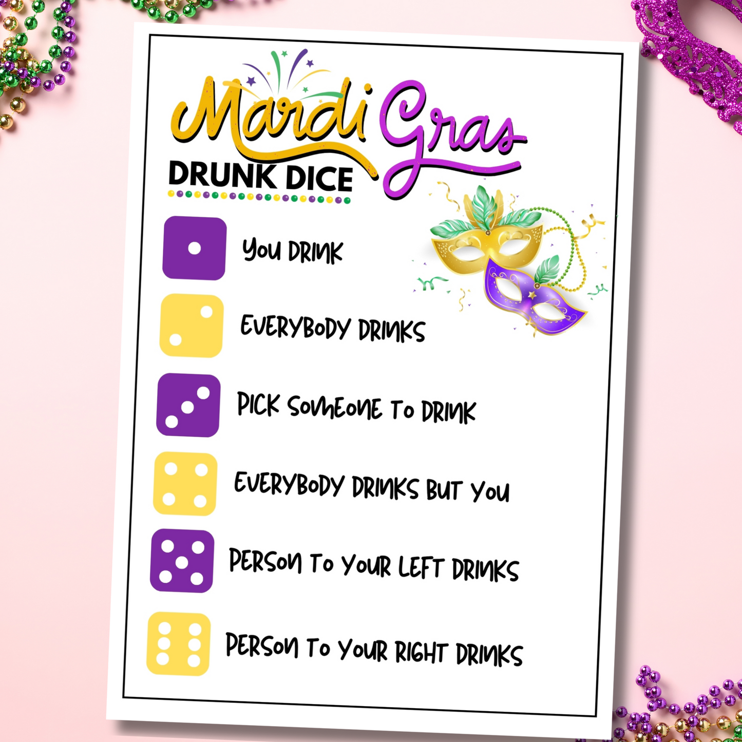 mardi gras adult drunk dice game