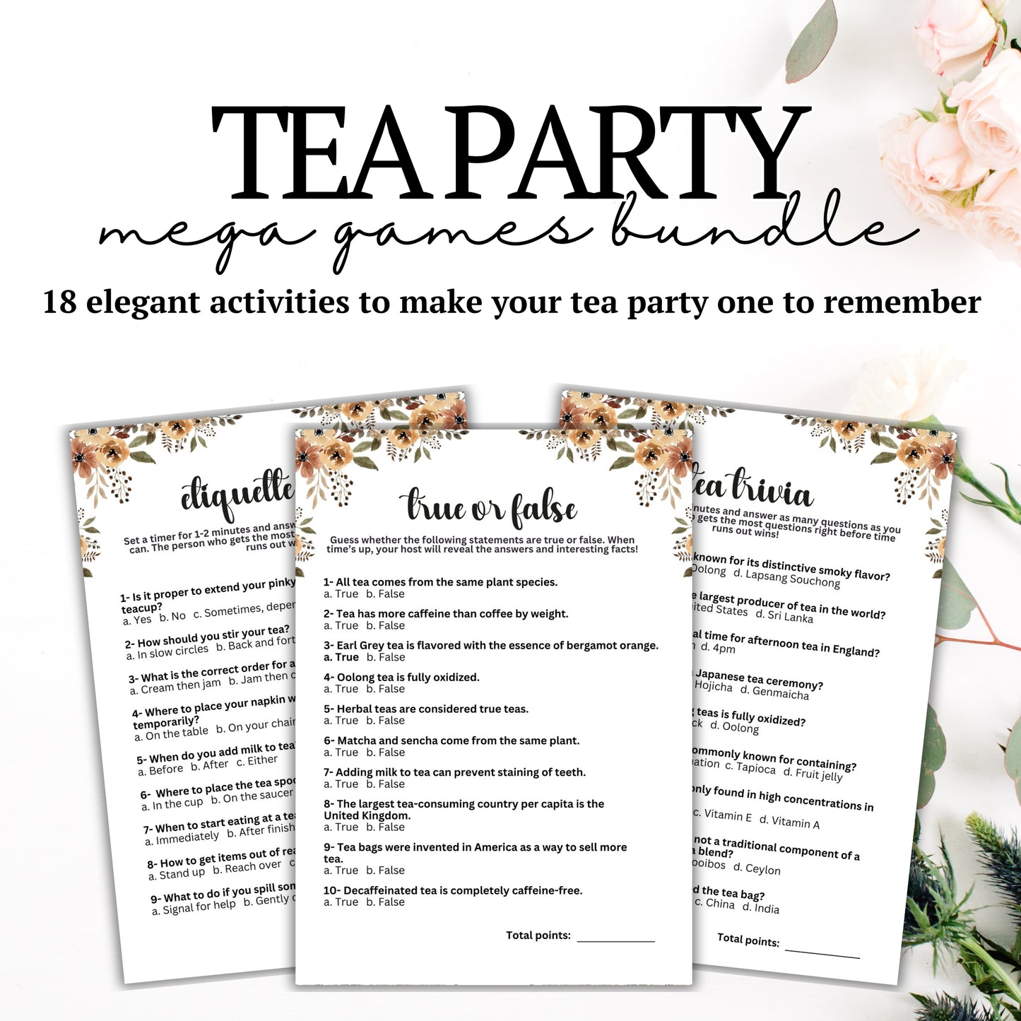Tea Party MEGA Games Bundle - Are you hosting a tea party and looking for cute activities to ensure everyone has an incredible time? Make your party fun and engaging with this elegant, minimalist, and super-feminine printable 18-game bundle of tea party icebreaker games from Party Prints Press!