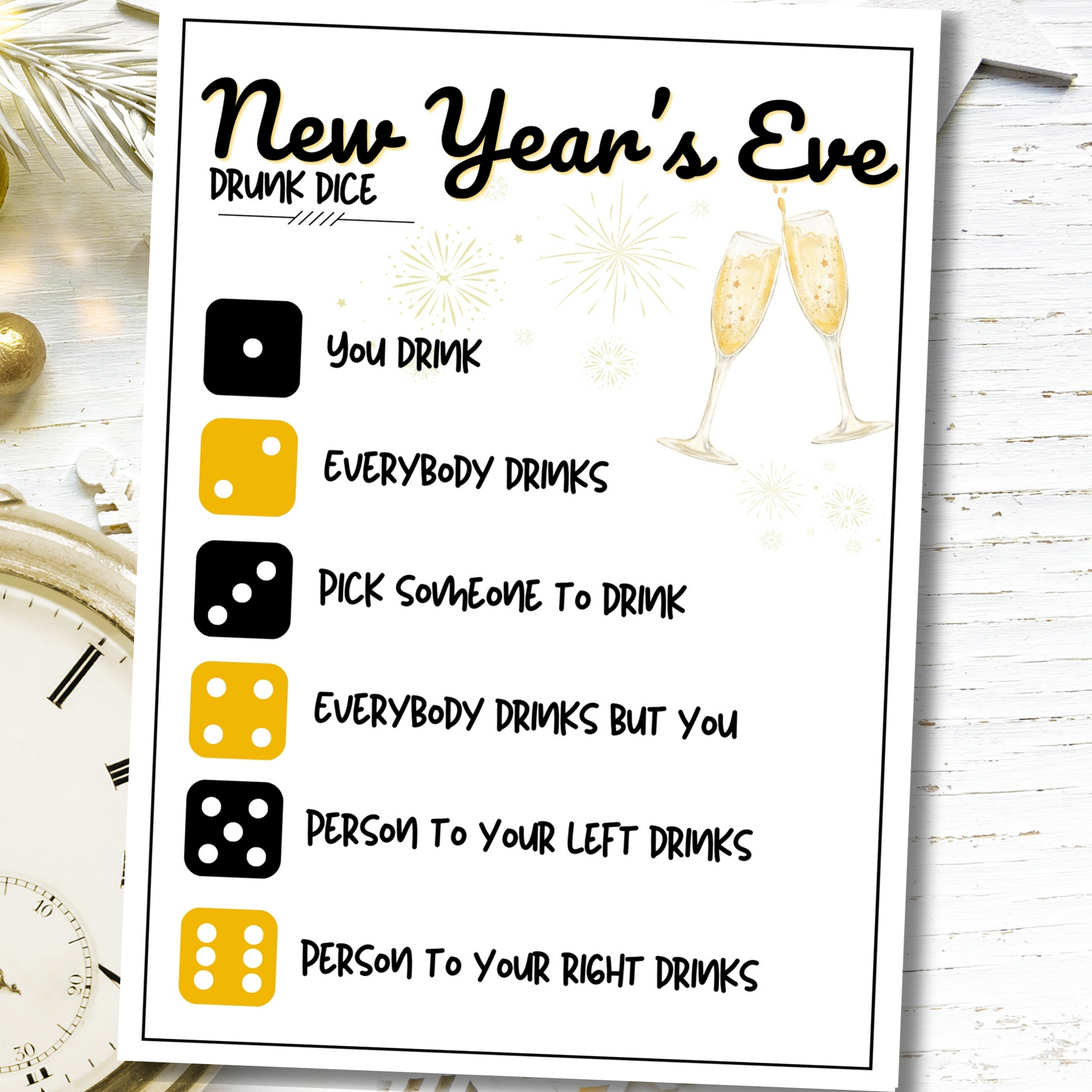 new years eve drunk dice printable game