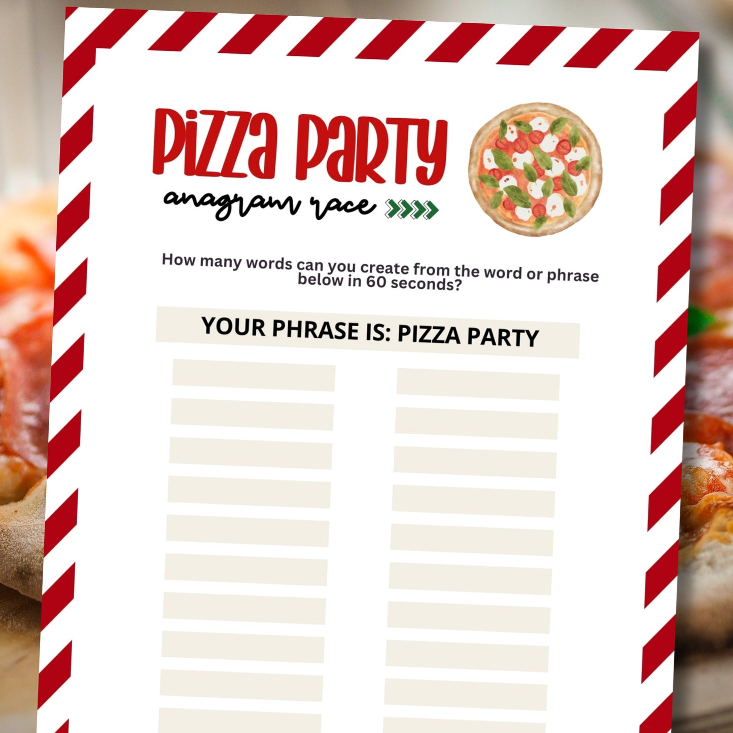 Pizza Anagram Race