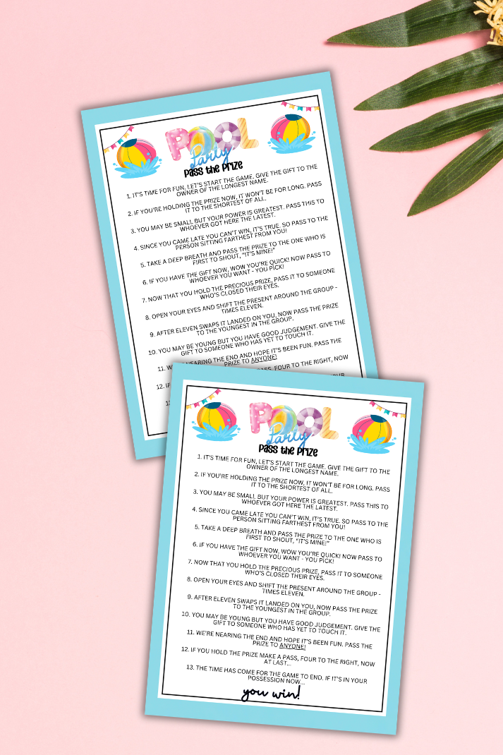Planning a fun and unforgettable summer pool party for your friends and family? Want to ensure everyone has a great time while enjoying some sun, water, and great food at your backyard barbecue? Whether you've got kids, teens, adults, and even seniors in your gathering or group, this fun Pass The Prize game from Party Prints Press is just what you need!