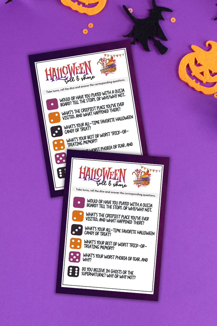 Add a unique and interactive twist to your Halloween party with the Halloween Roll and Share Dice Game!
You will need a standard set of dice (not included.)