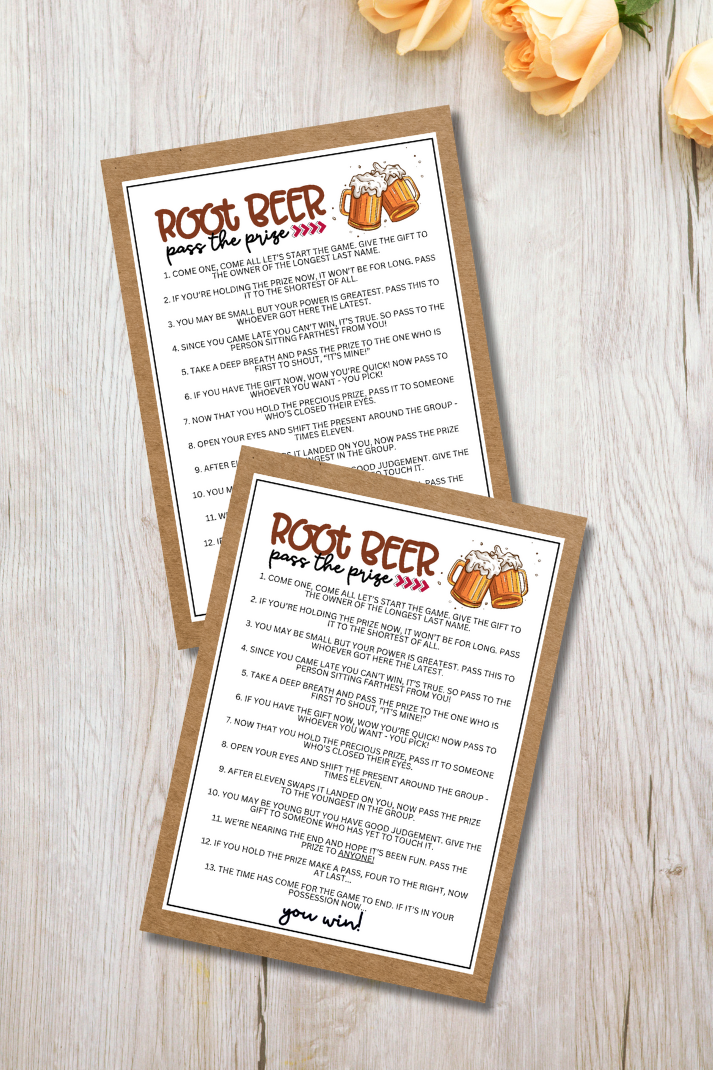 Planning a root beer float bar, summer birthday, ice cream party, or backyard BBQ? This Root Beer Float Pass the Prize game is the perfect way to bring energy, laughter, and fun to the event!
Whether you're entertaining kids, tweens, teens, or adults, this game is super easy and guaranteed to get everyone involved. You can play it indoors or outside—just grab a small prize, print the game, and let the float-inspired fun begin!