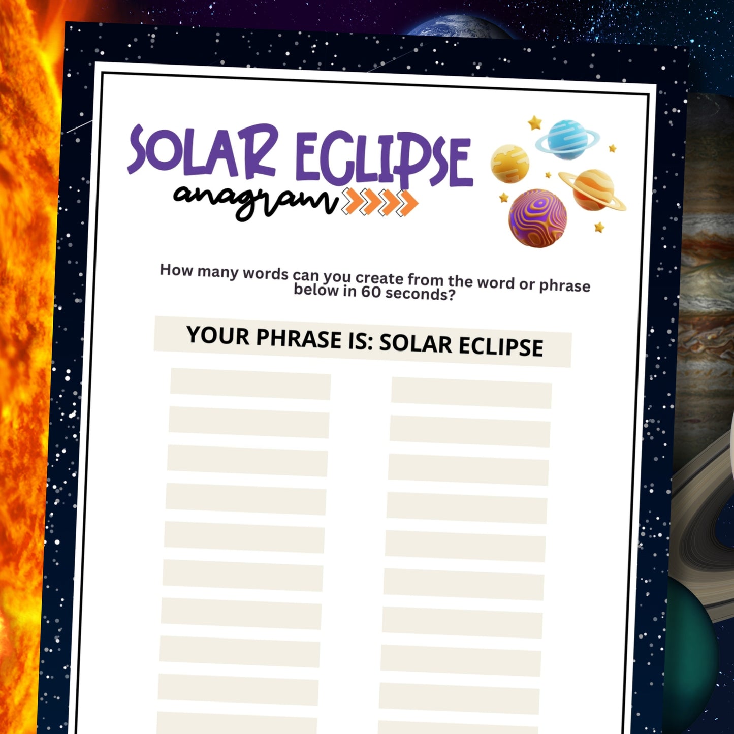 Solar Eclipse Anagram Race