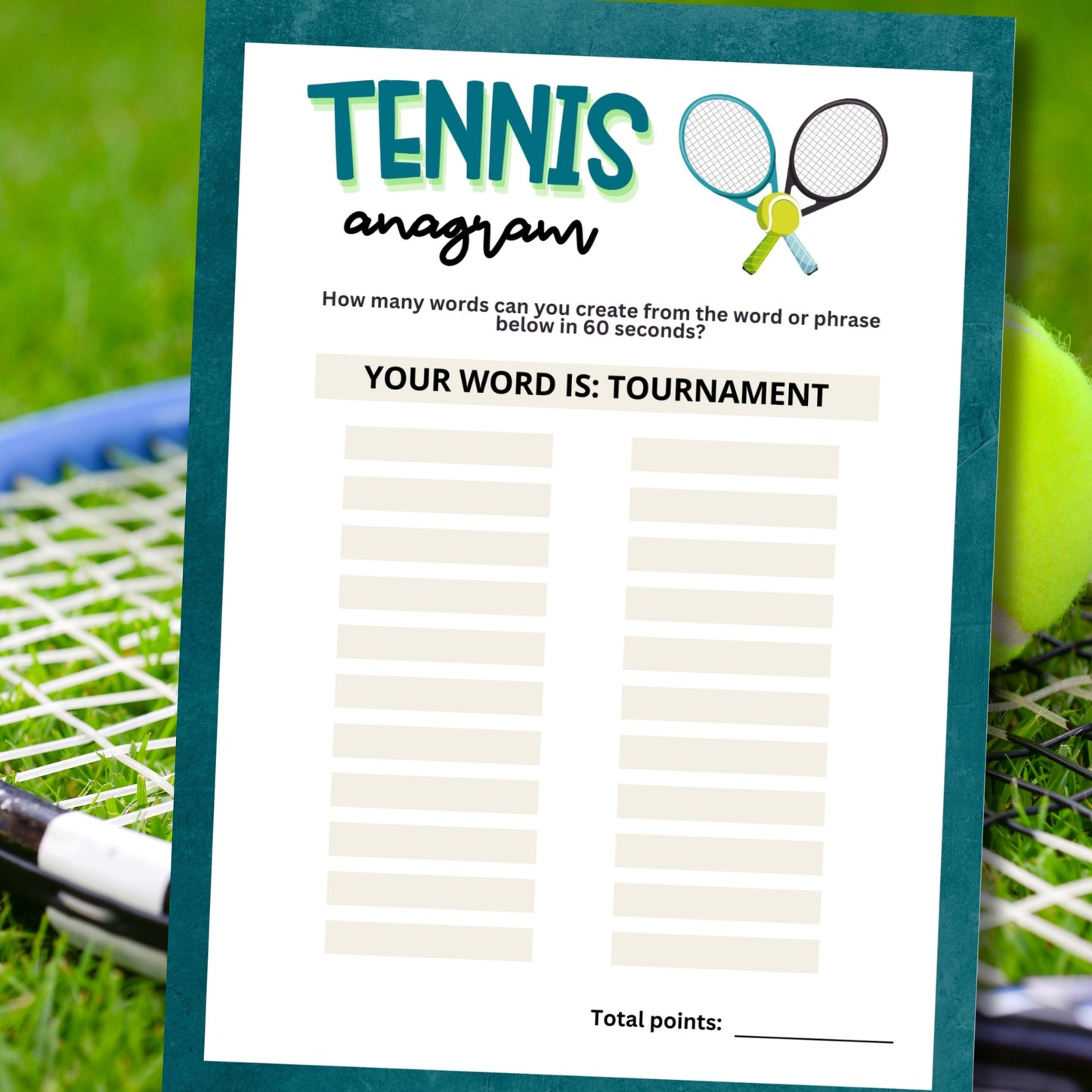Tennis Anagram Race
