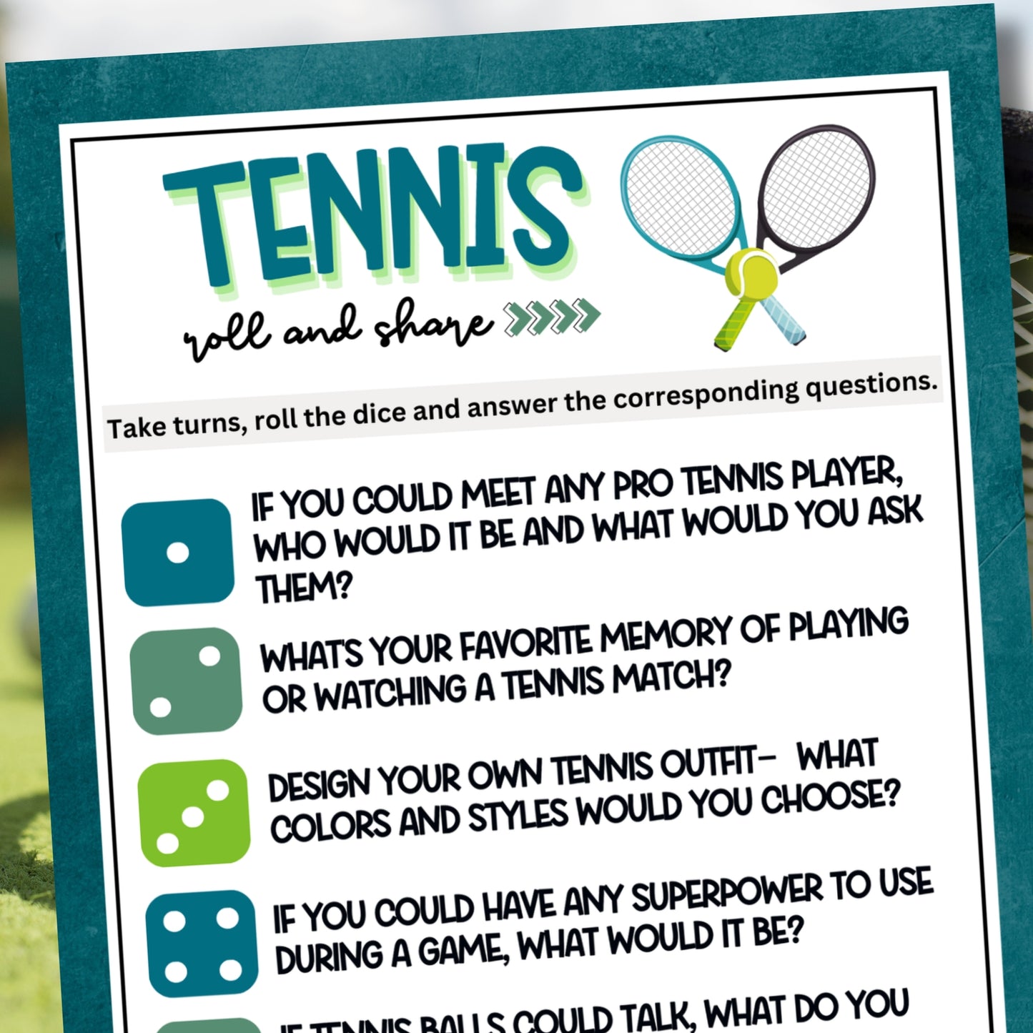 Tennis Themed Roll & Share Dice Game