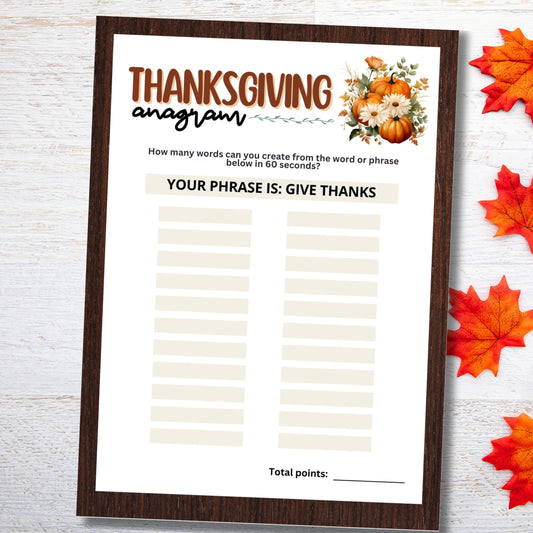 Thanksgiving Anagram Race